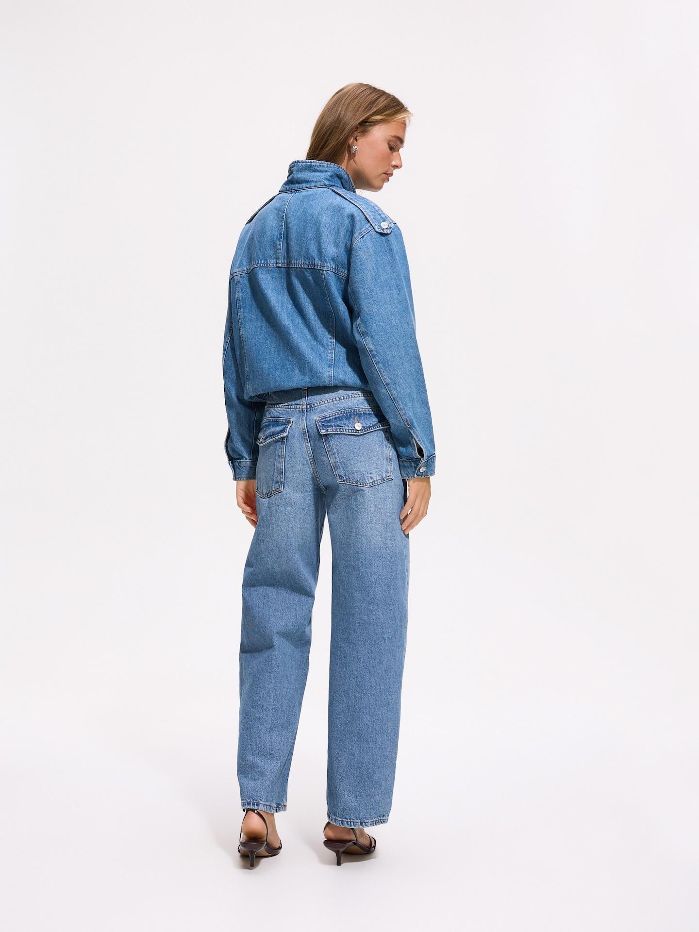 Blue Jeans Barrel Leg Jeans With Stitching, Blue, large image number 2