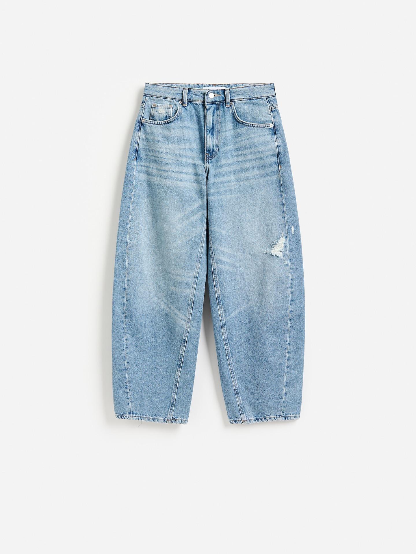 Blue Jeans Barrel Leg Jeans With Stitching, Blue, large image number 4