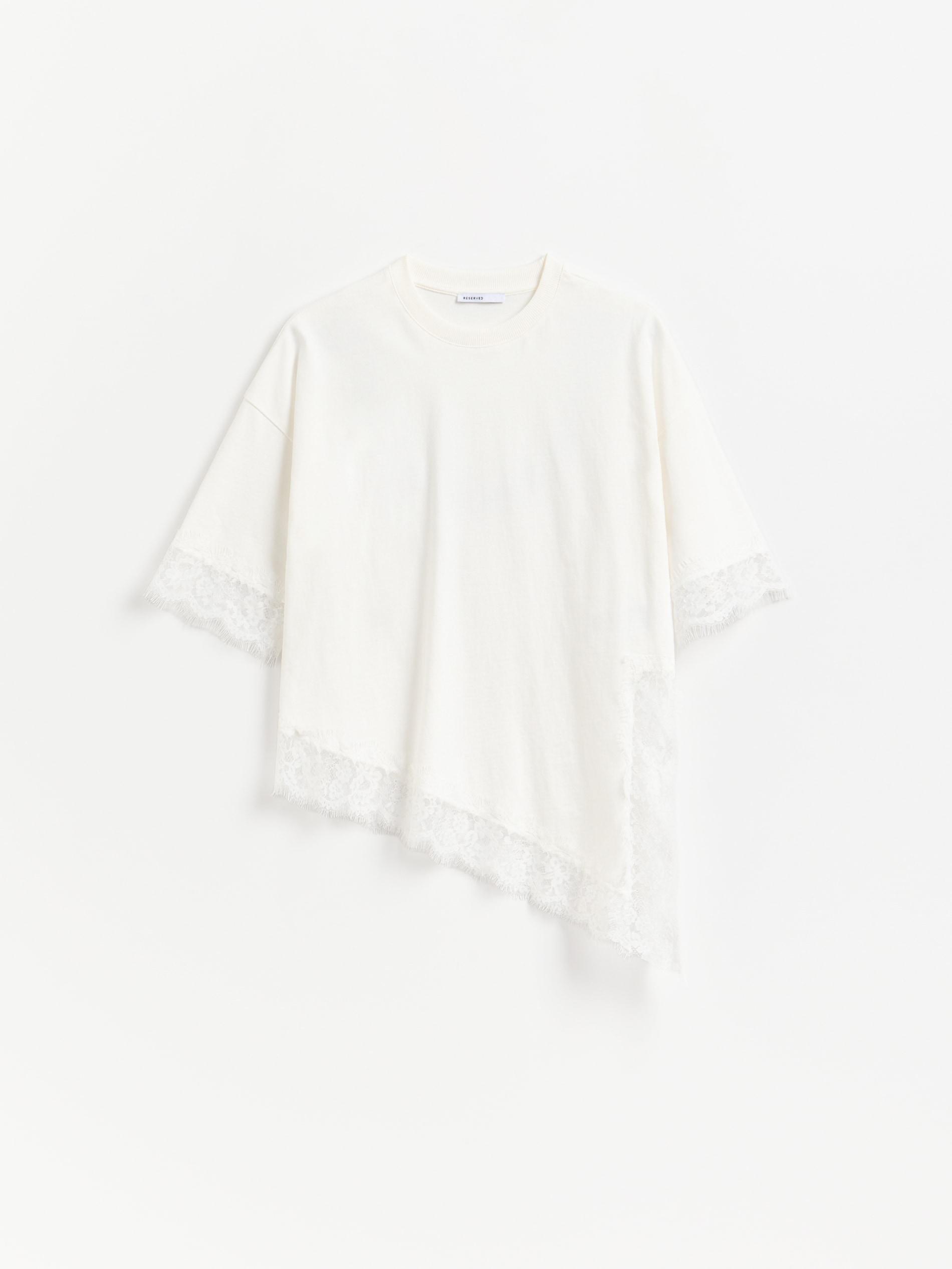 Cream T-Shirt With Lace, Ivory, large image number 4