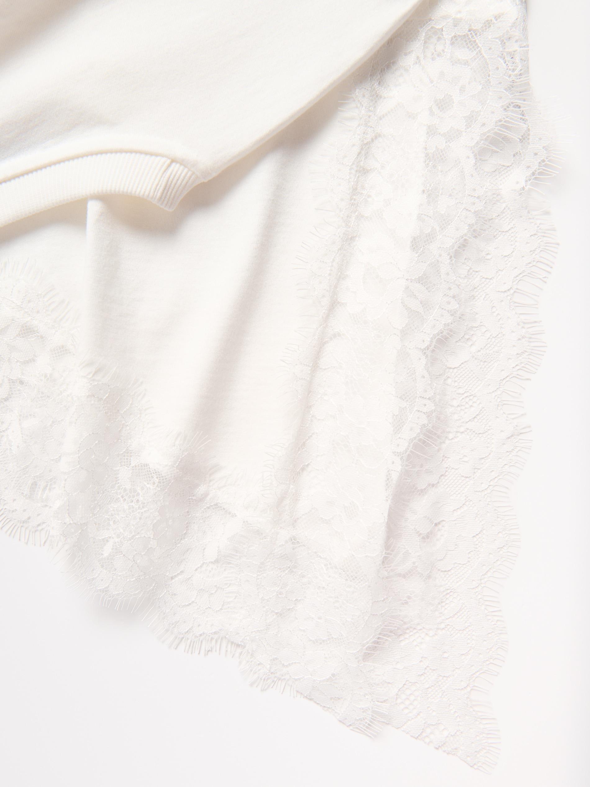 Cream T-Shirt With Lace, Ivory, large image number 5