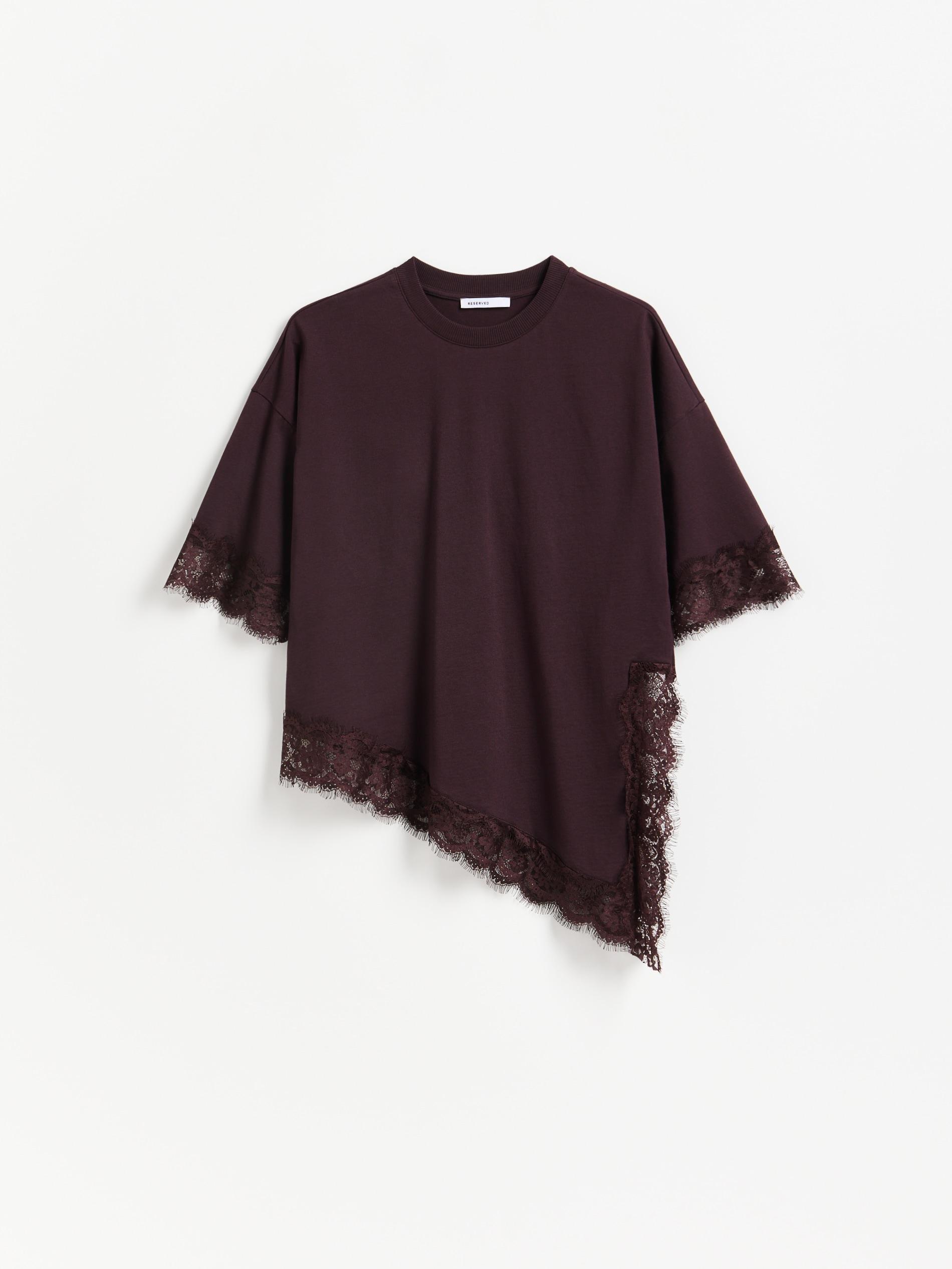 Maroon T-Shirt With Lace, Burgundy, large image number 4