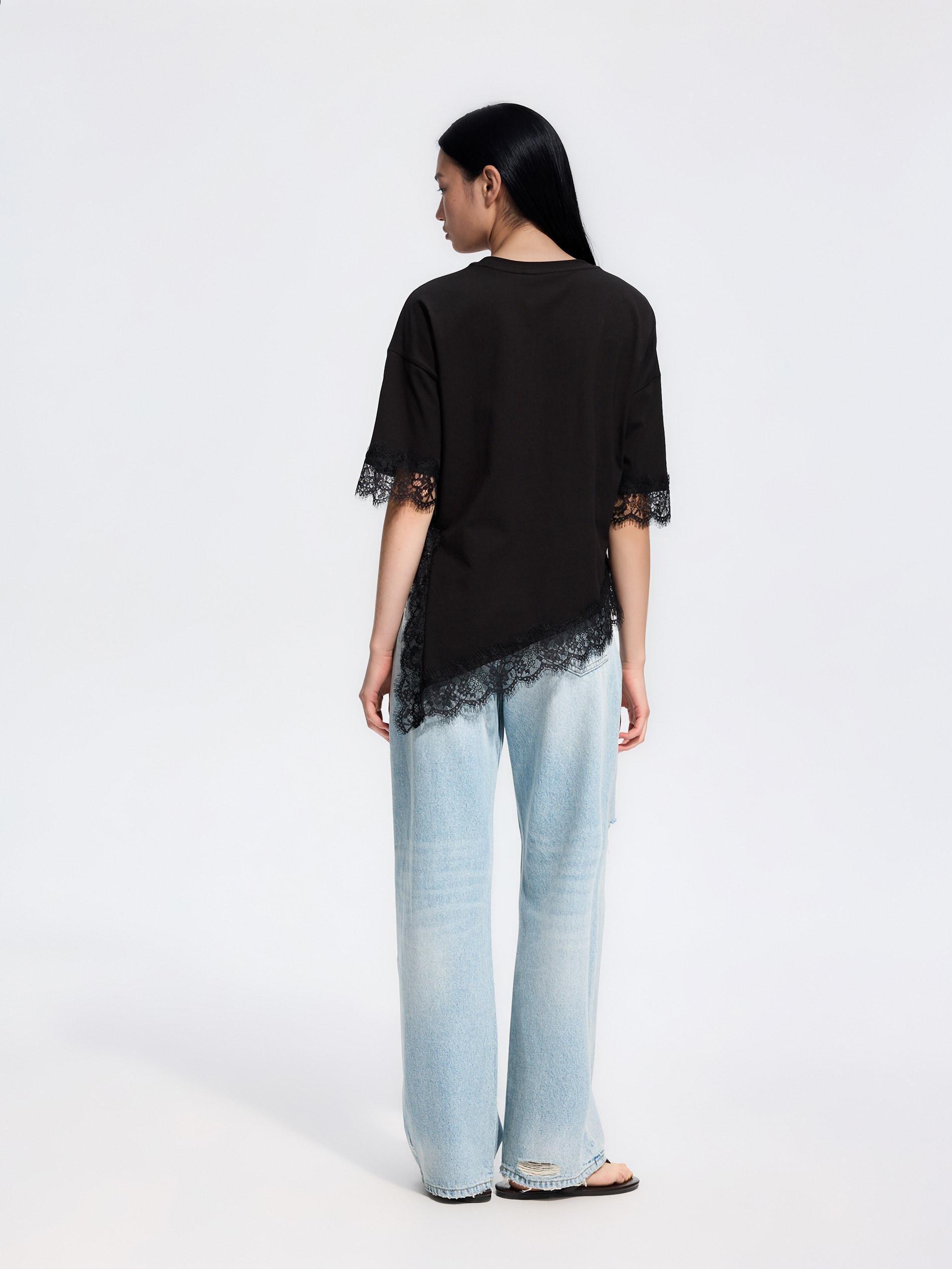 Black T-Shirt With Lace, Black, large image number 3