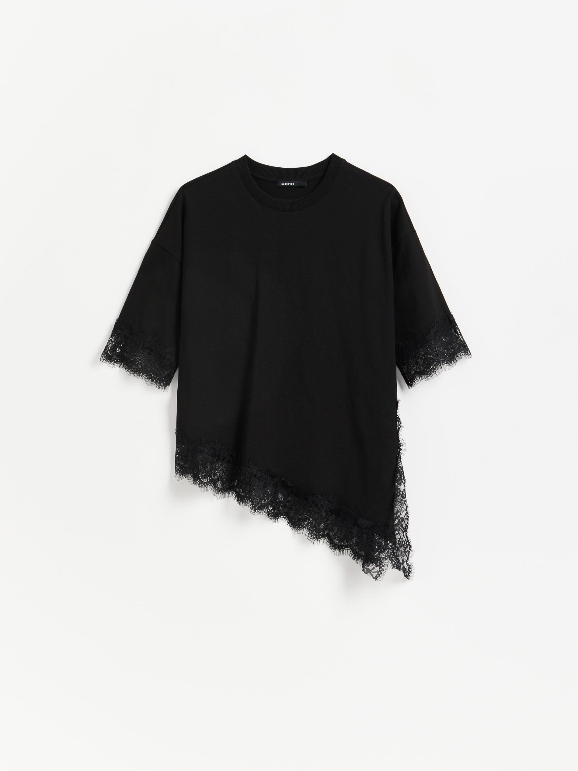 Black T-Shirt With Lace, Black, large image number 4