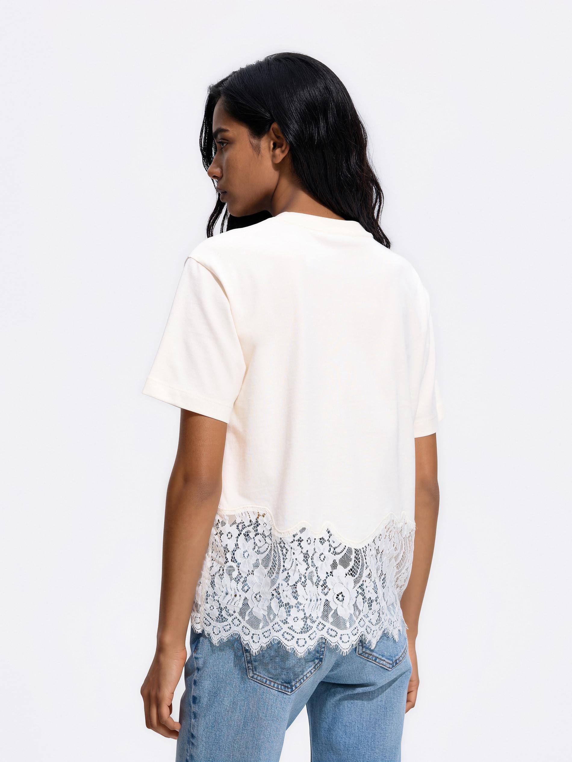 تيشيرت مع دانتيل كريمي, Ivory, medium