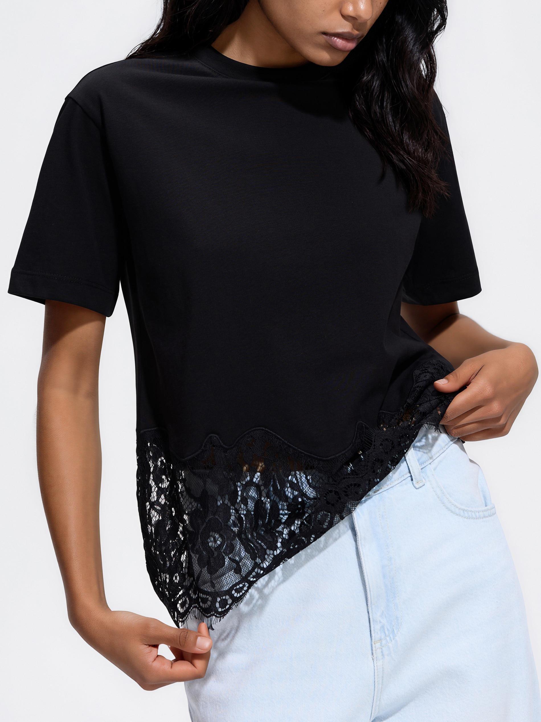 تيشيرت مع دانتيل أسود, Black, medium