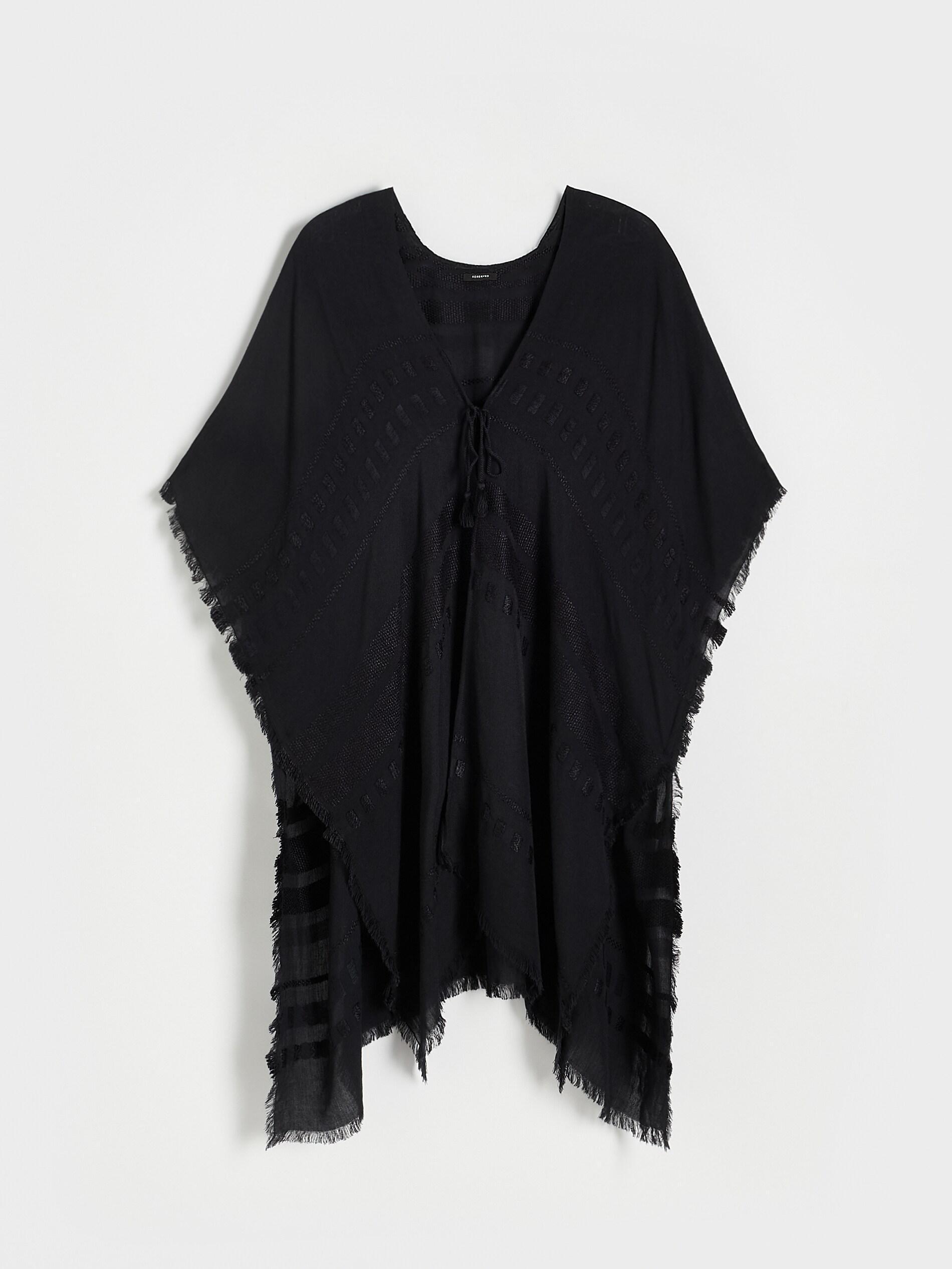 Black V-Neck Poncho, Black, large image number 1