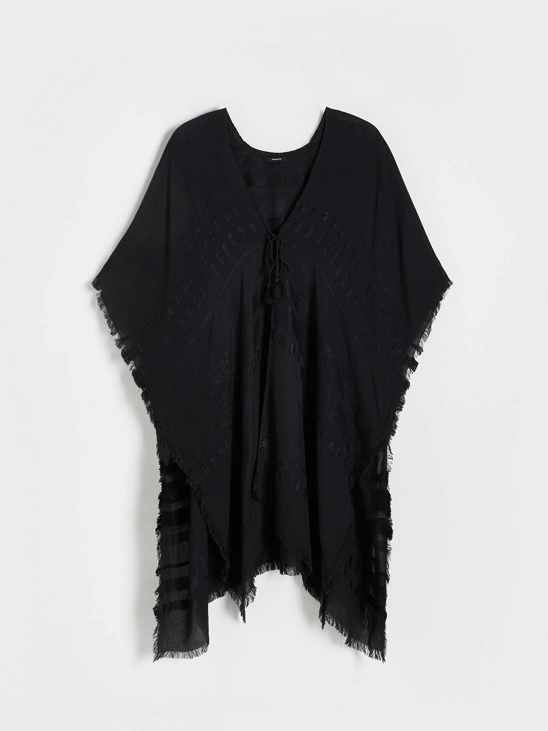 Black V-Neck Poncho, Black, large image number 2