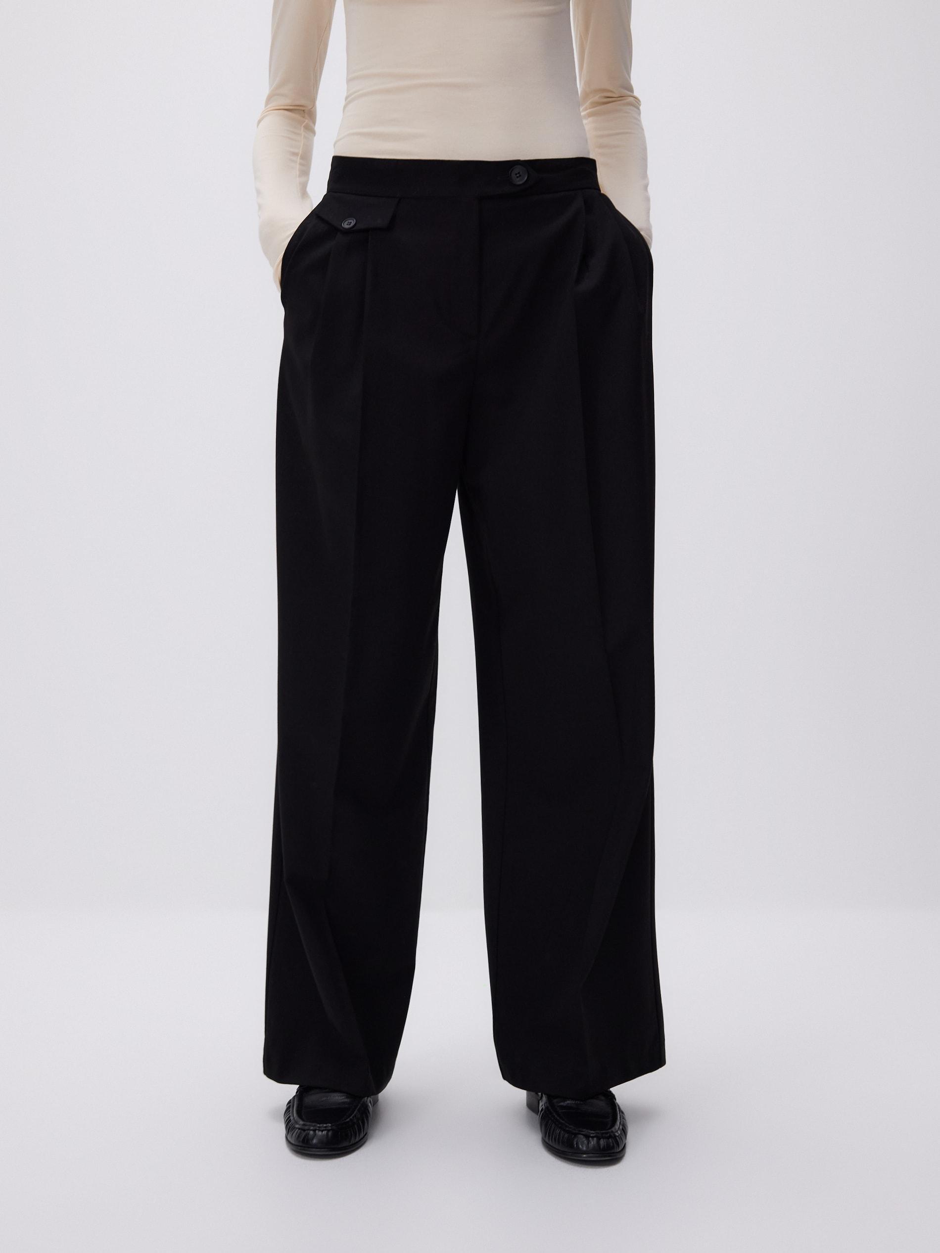 Black Wool Blend Trousers, Black, large image number 1