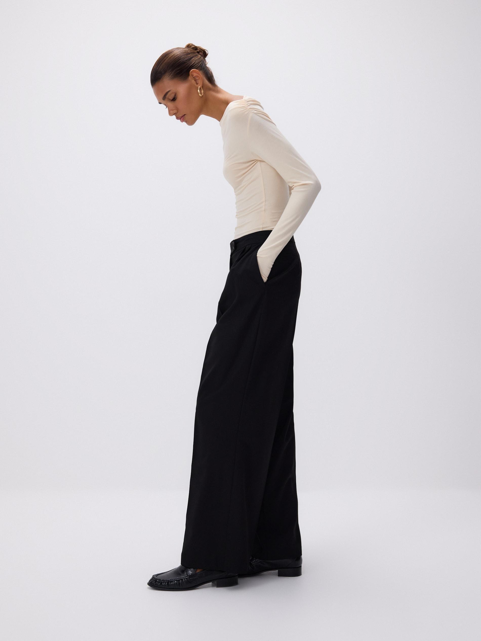 Black Wool Blend Trousers, Black, large image number 3