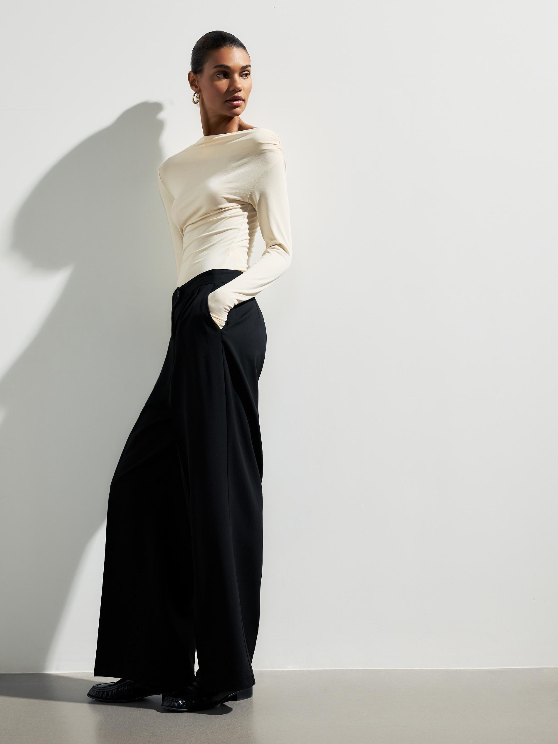 Black Wool Blend Trousers, Black, large image number 7