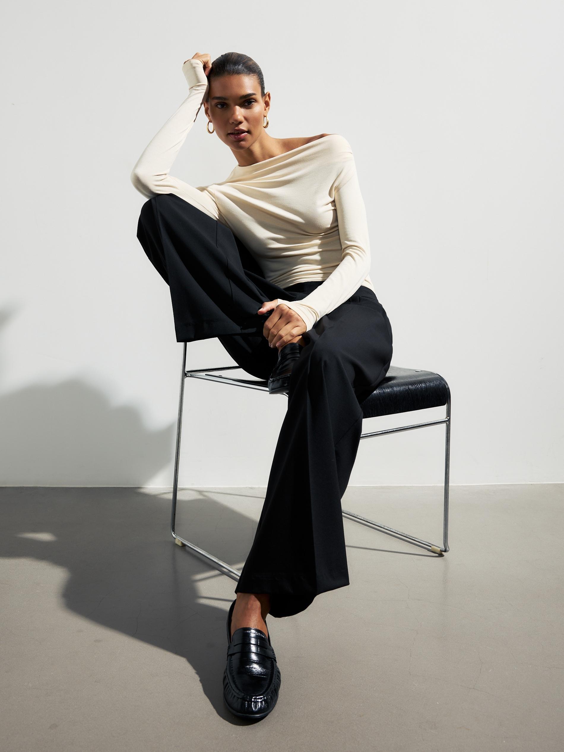 Black Wool Blend Trousers, Black, large image number 8