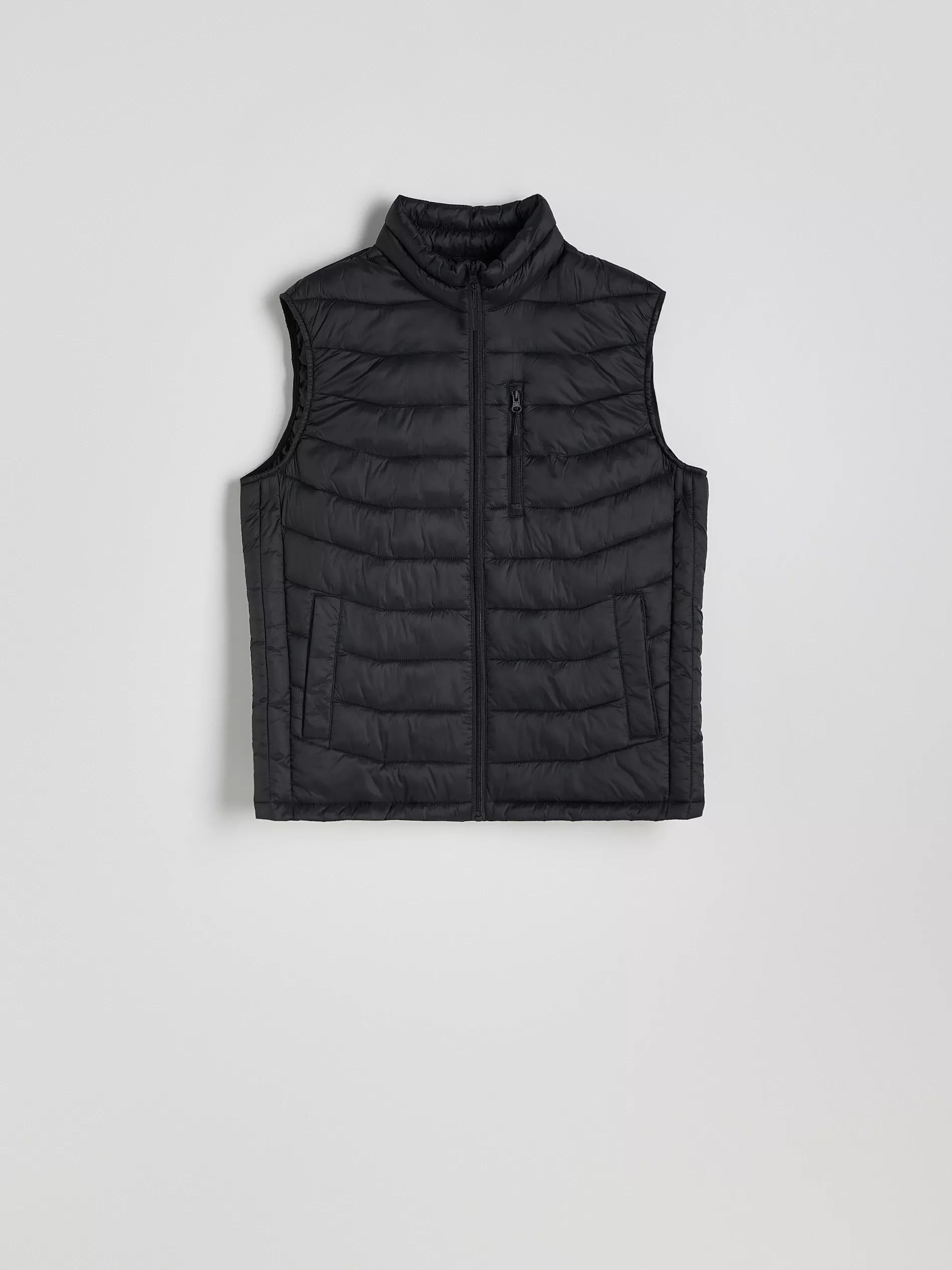 Black Quilted Vest With High Collar, , large image number 0