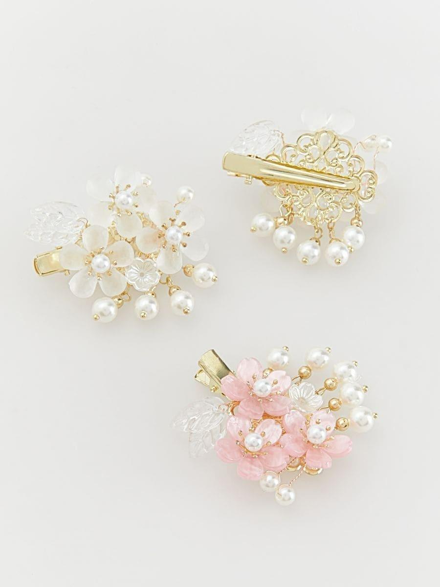 Cream Hairband & Hair-Clip, Kids Girl, Ivory, large image number 1