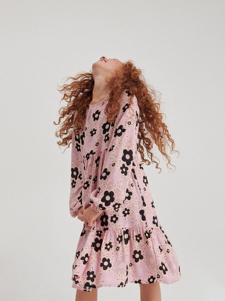 Reserved - Pastel Pink Viscose Dress With Flowers, Kids Girl