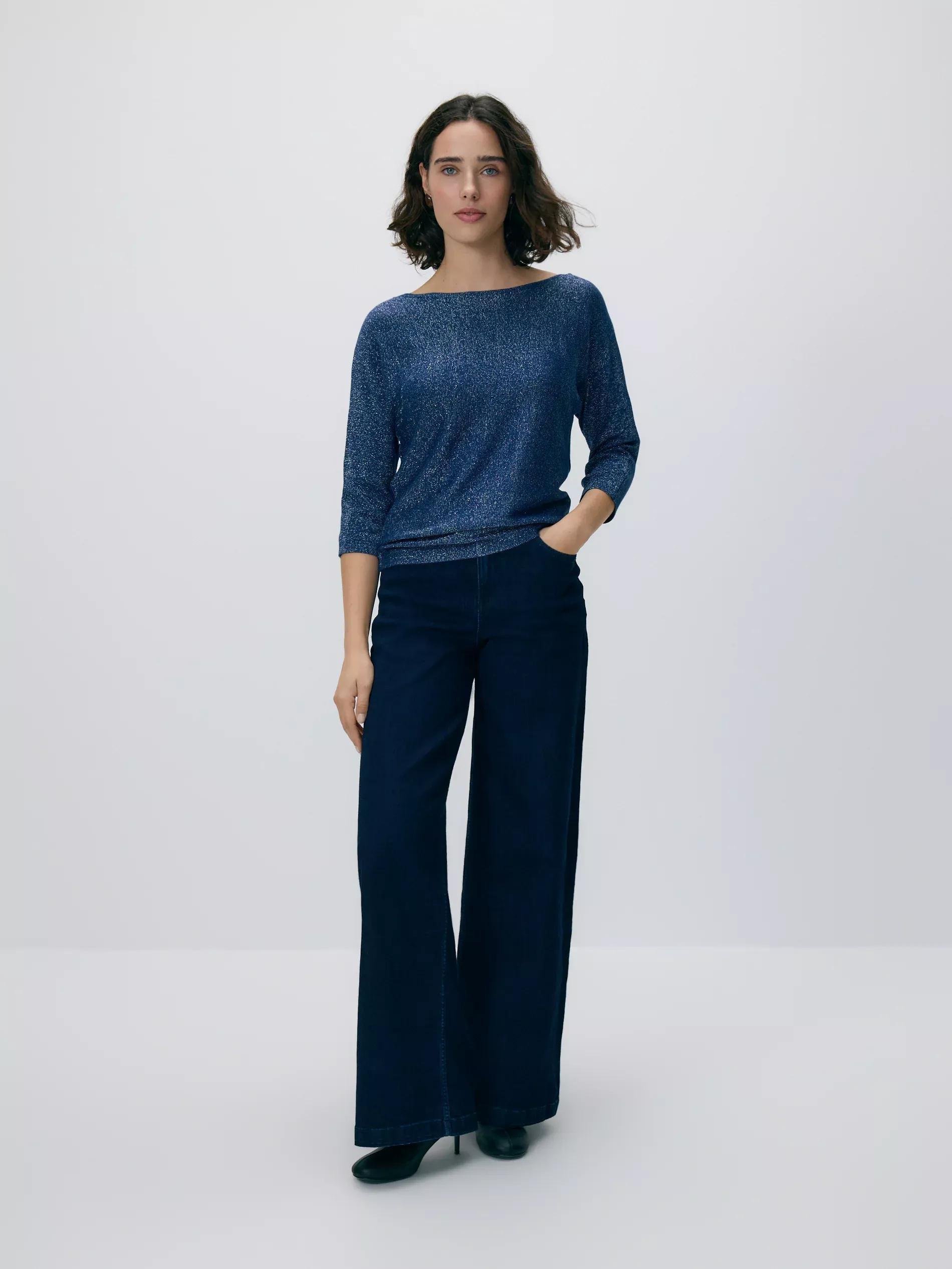 Blue Metallic Knit Jumper, 7401_57L, large image number 0