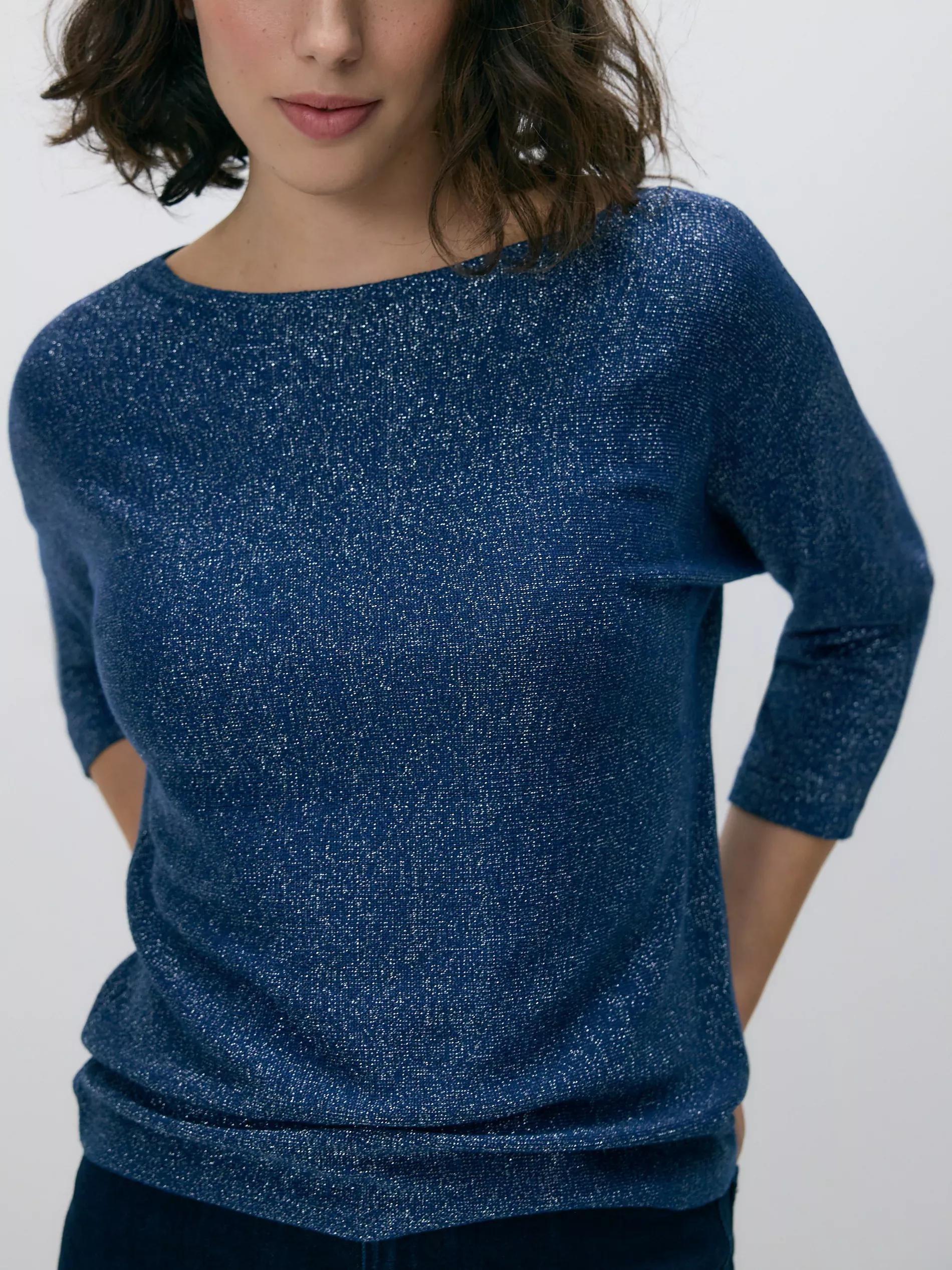 Blue Metallic Knit Jumper, 7401_57L, large image number 1