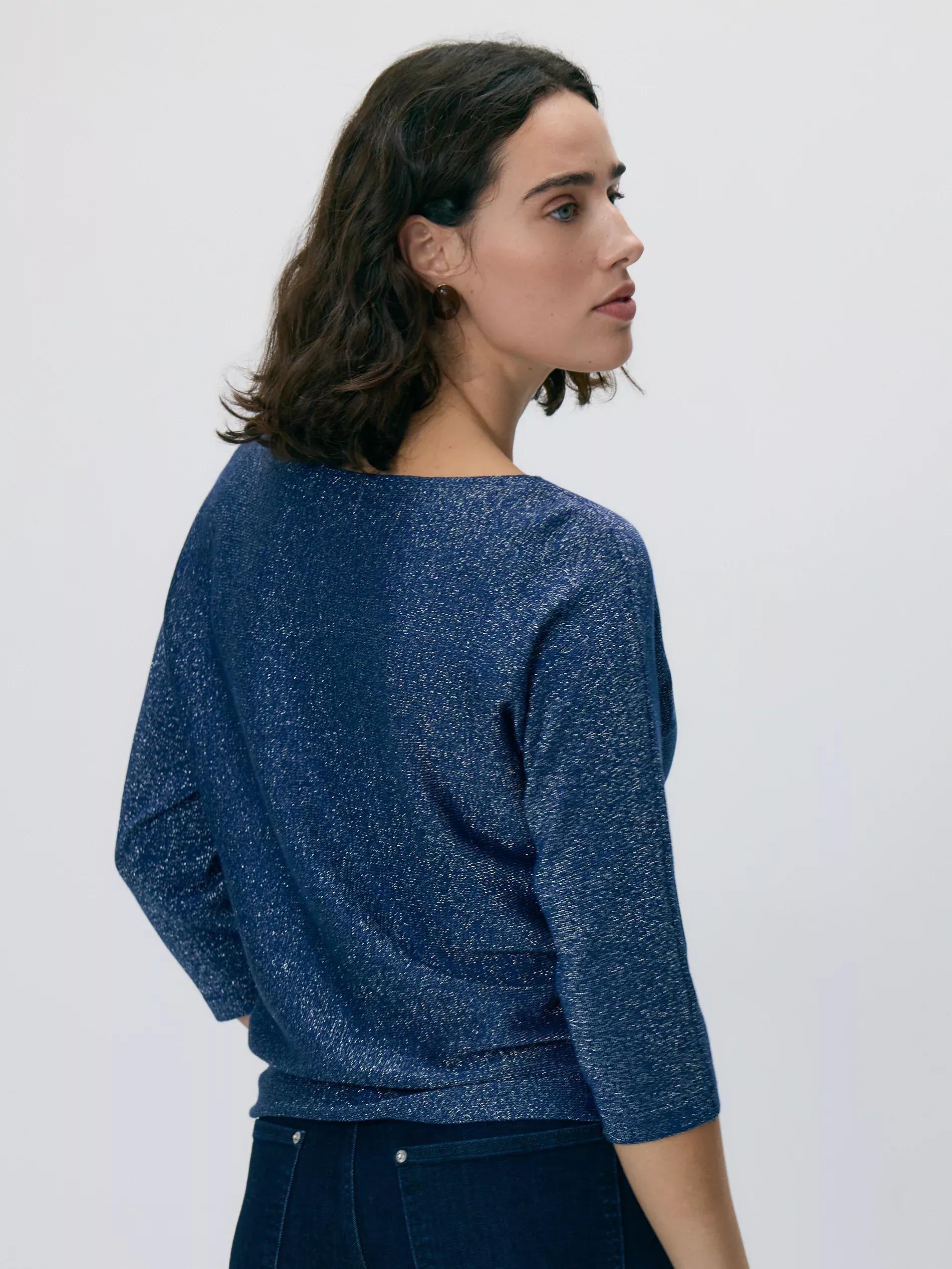 Blue Metallic Knit Jumper, 7401_57L, large image number 3