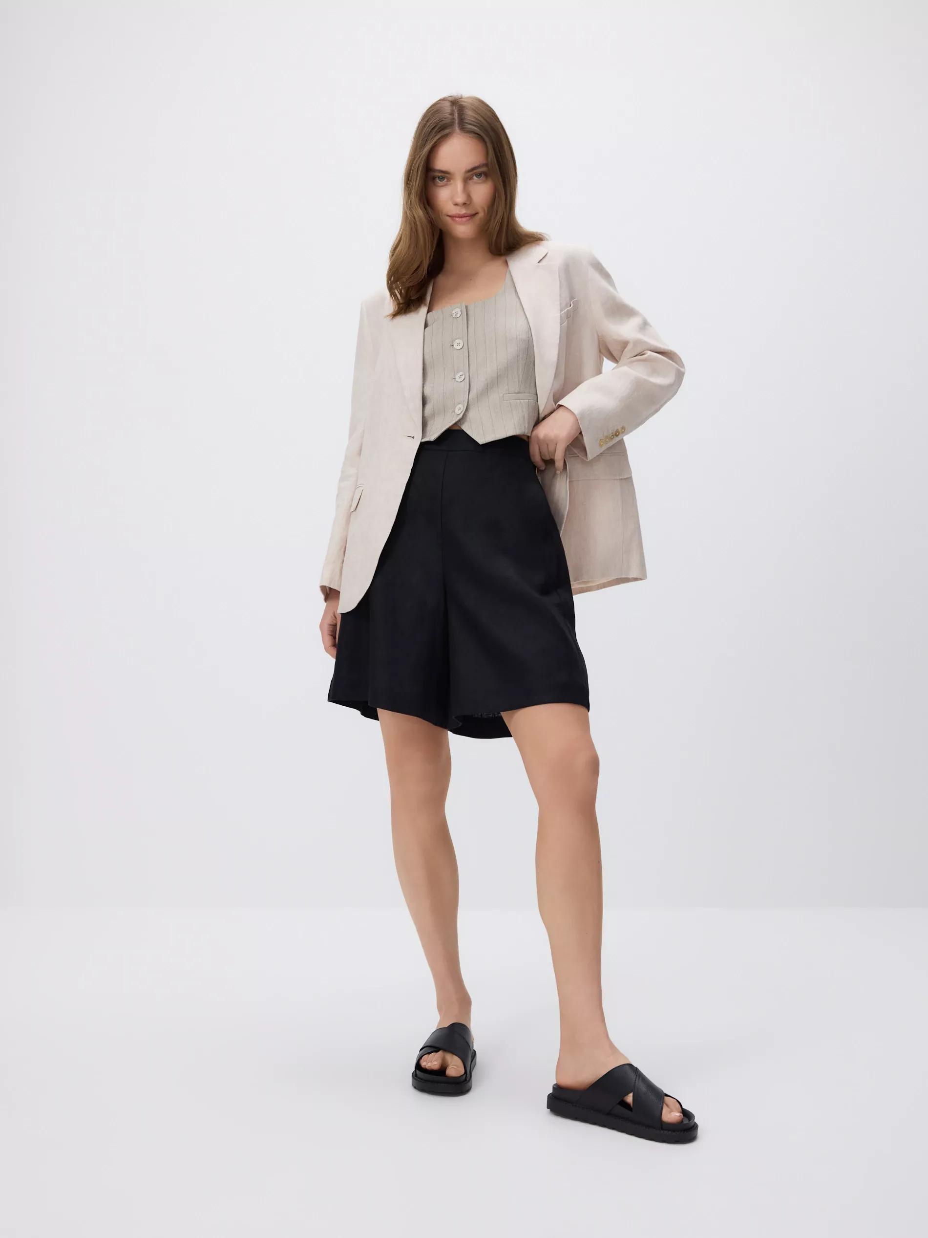 Black Linen Shorts, , medium