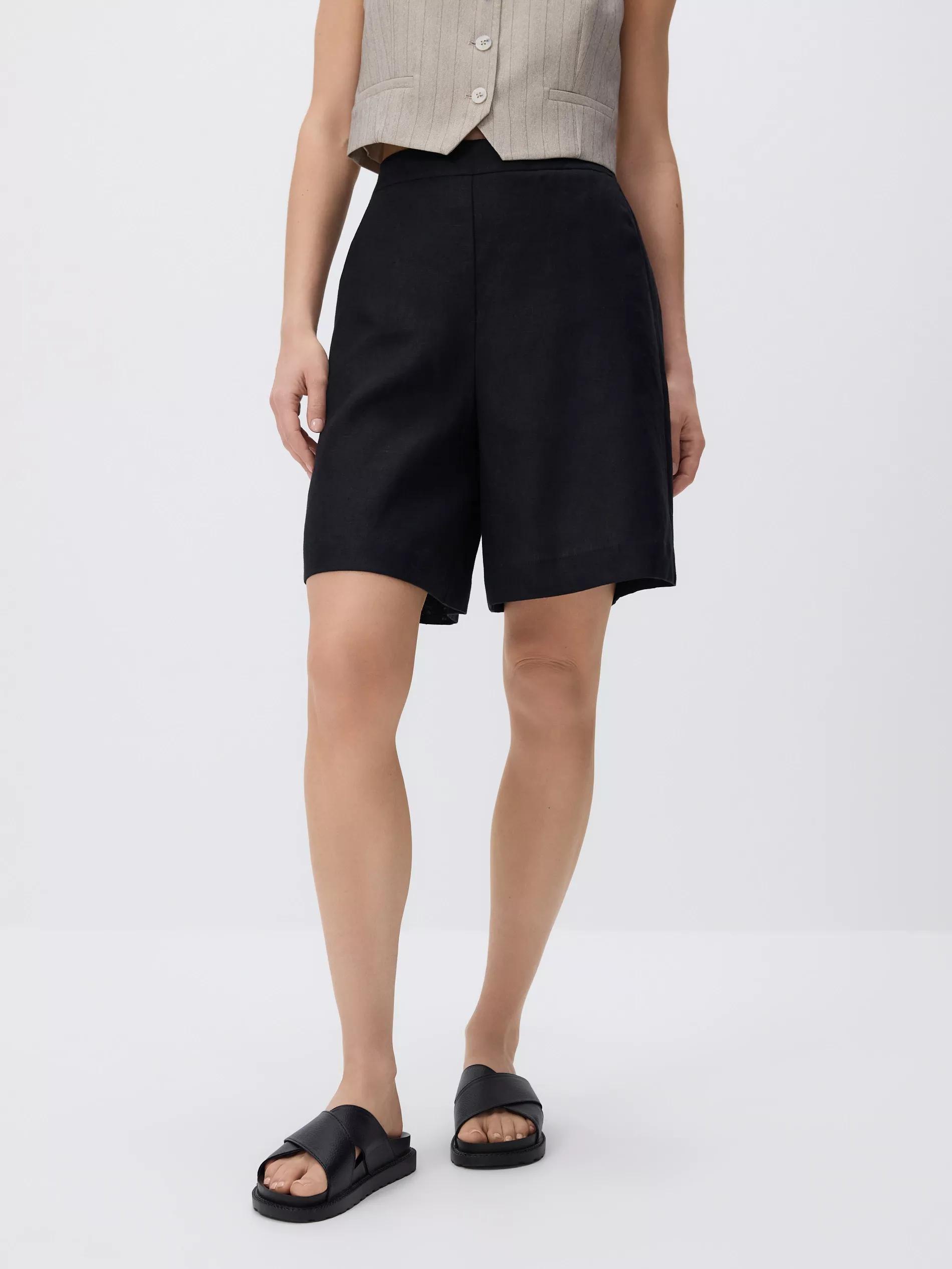 Black Linen Shorts, , large image number 1