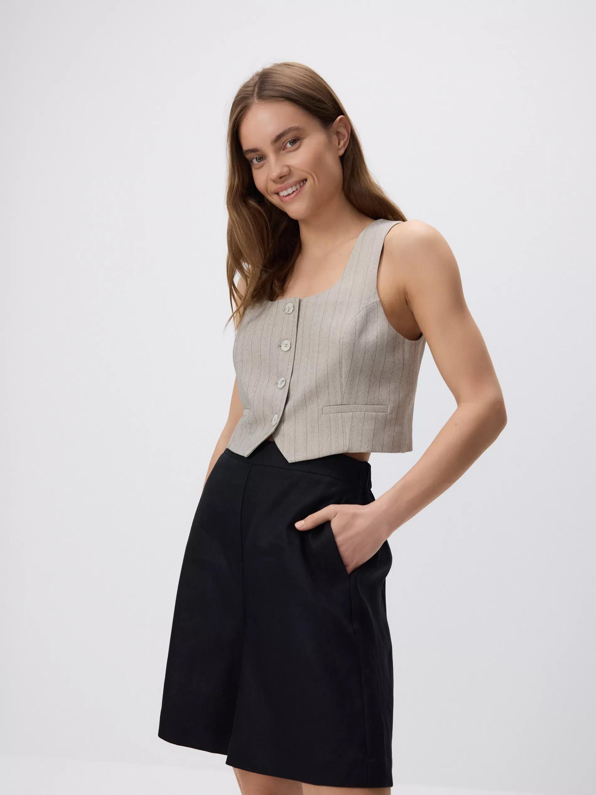 Black Linen Shorts, , large image number 3