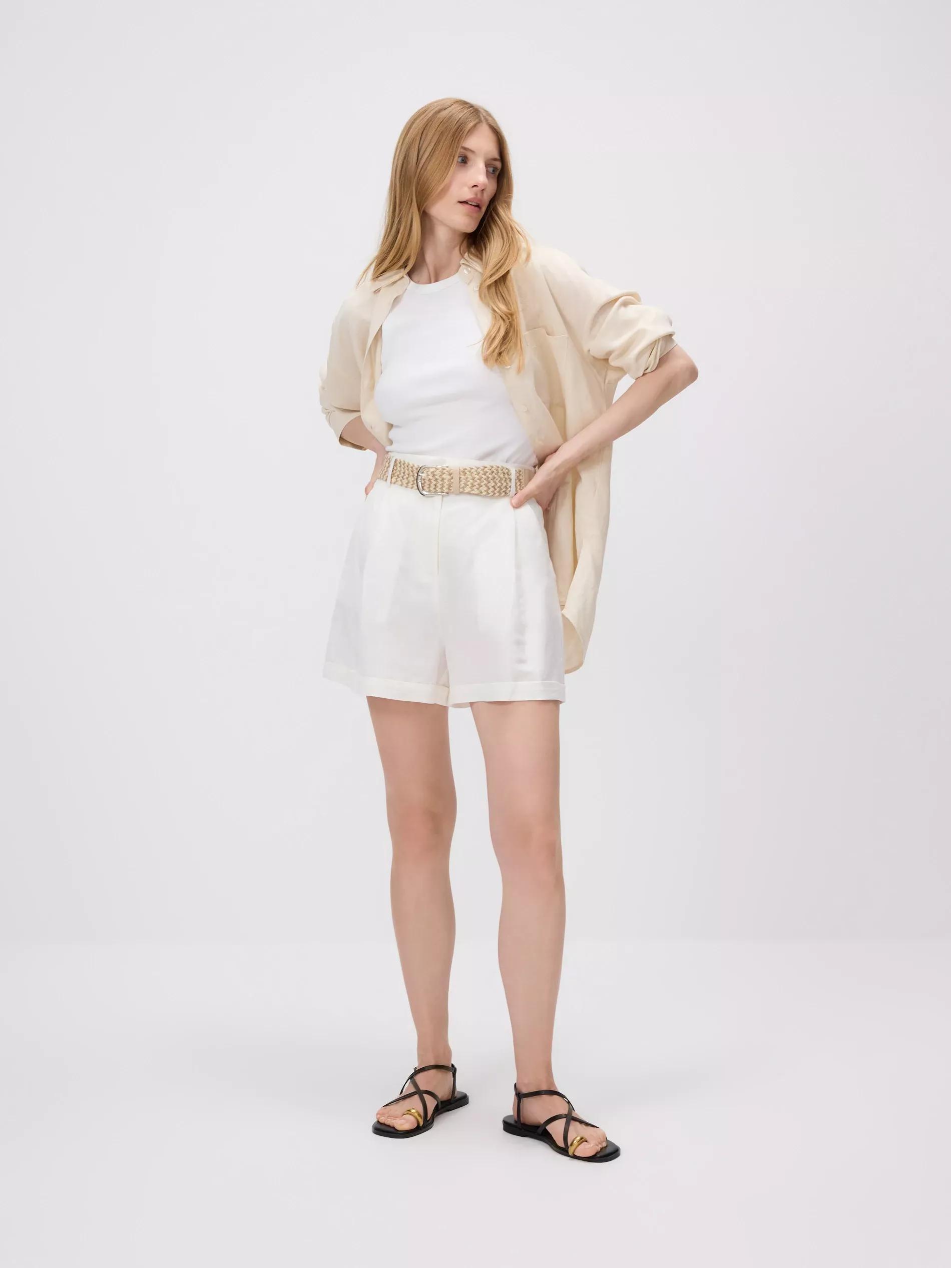 White Shorts With Linen Blend, , large image number 0