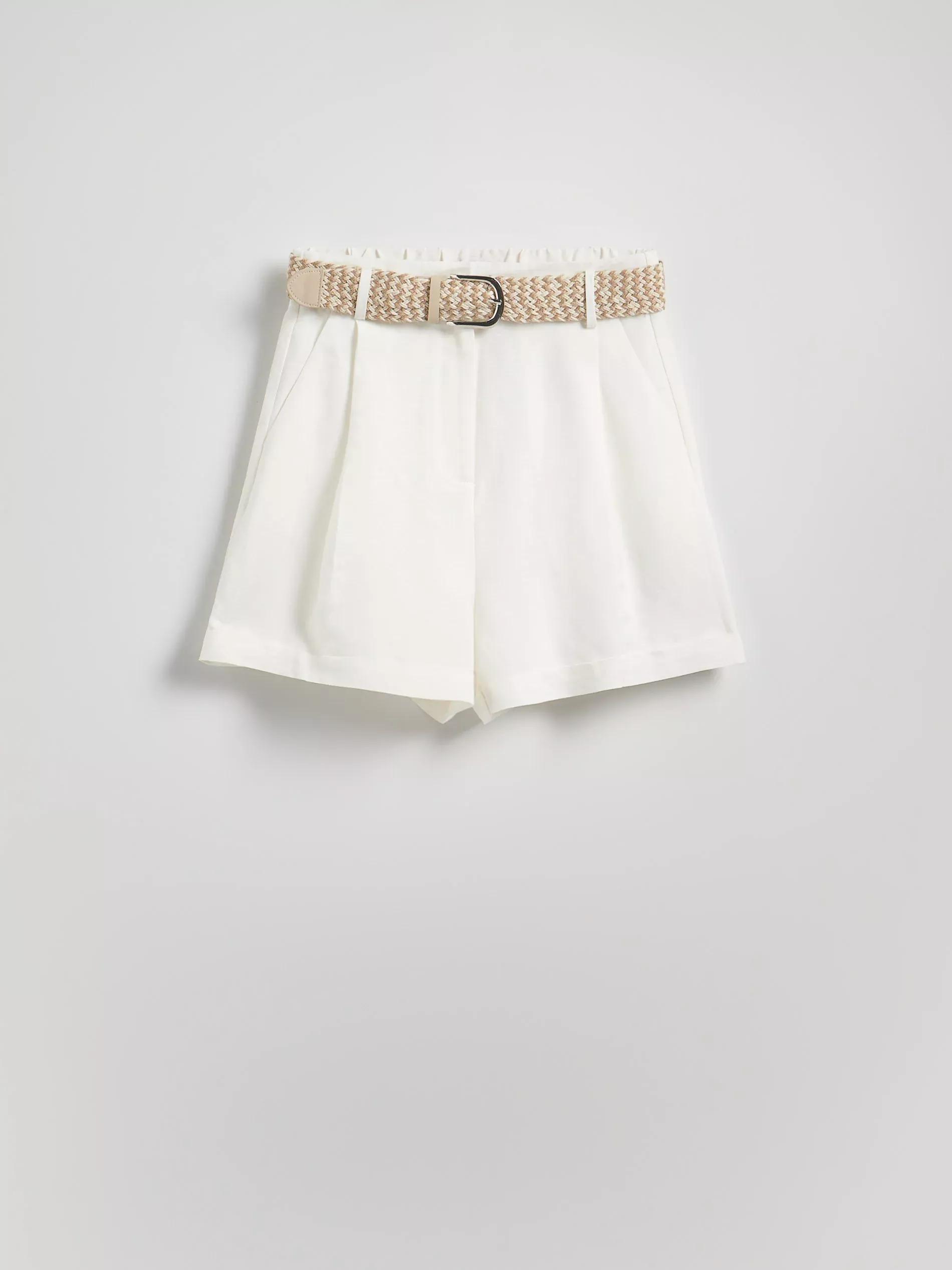 White Shorts With Linen Blend, , large image number 4