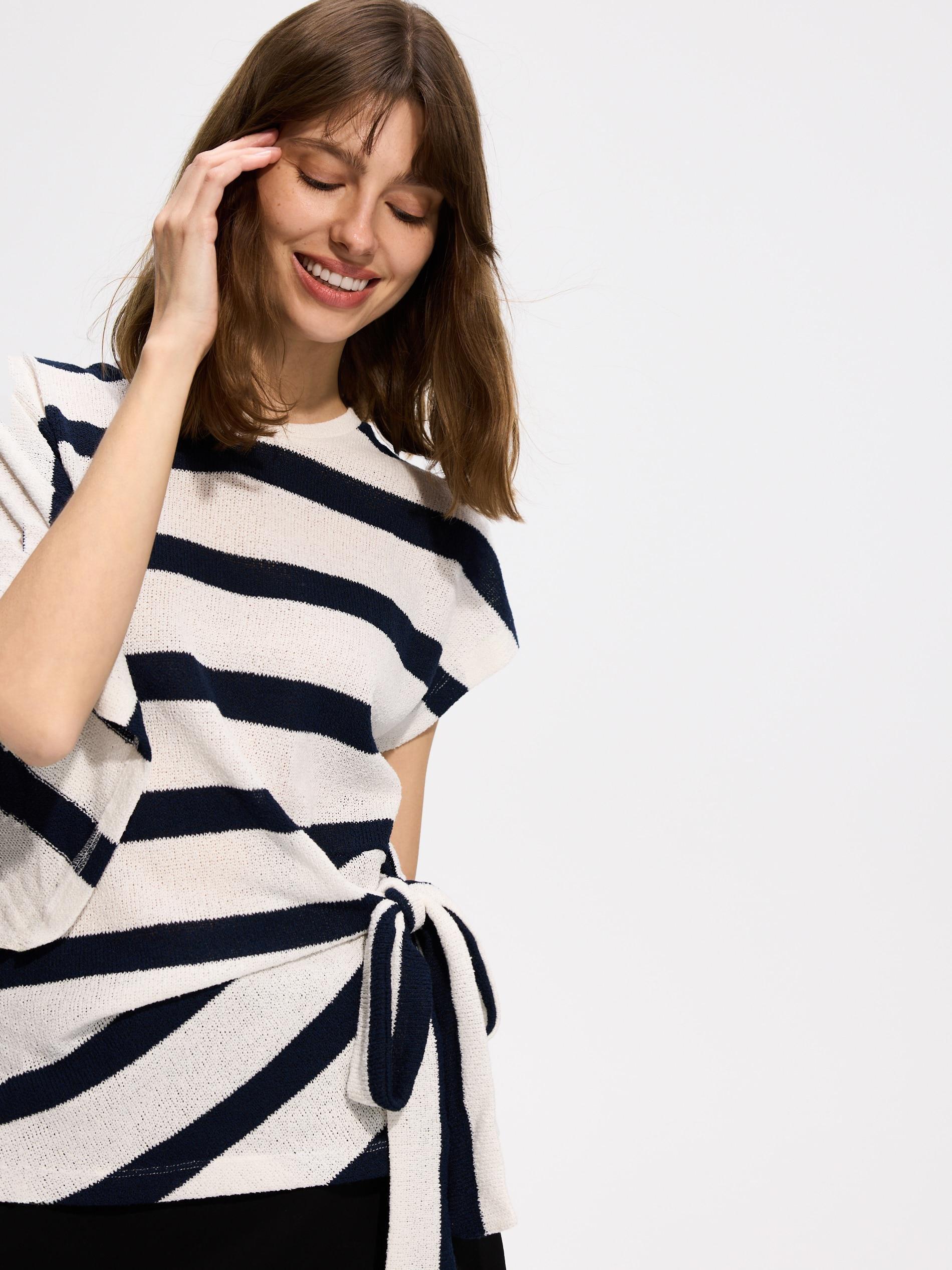 Navy Asymmetric Blouse With Tie Detail, Navy, large image number 0