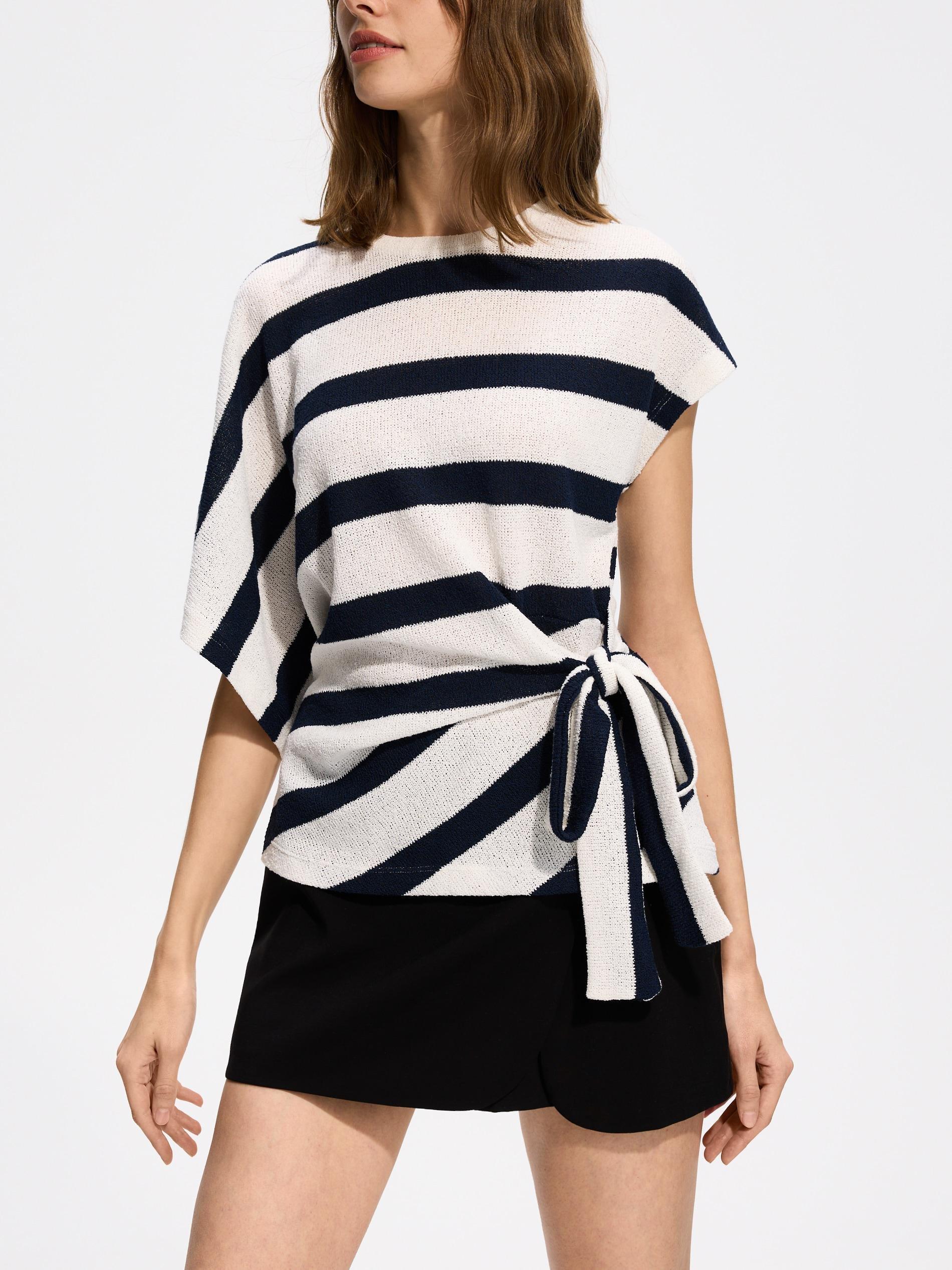 Navy Asymmetric Blouse With Tie Detail, Navy, large image number 1