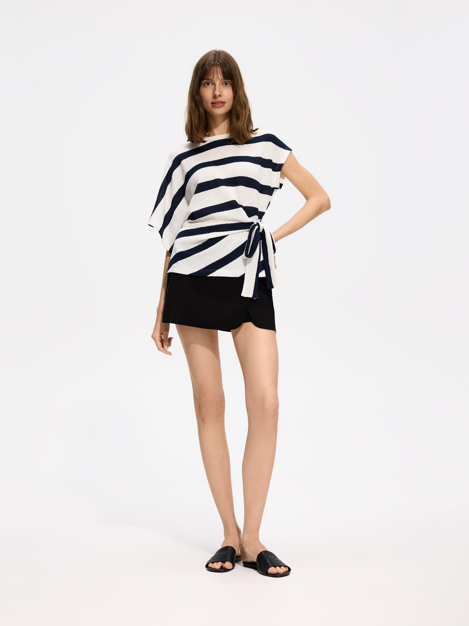 Navy Asymmetric Blouse With Tie Detail, Navy, large image number 3