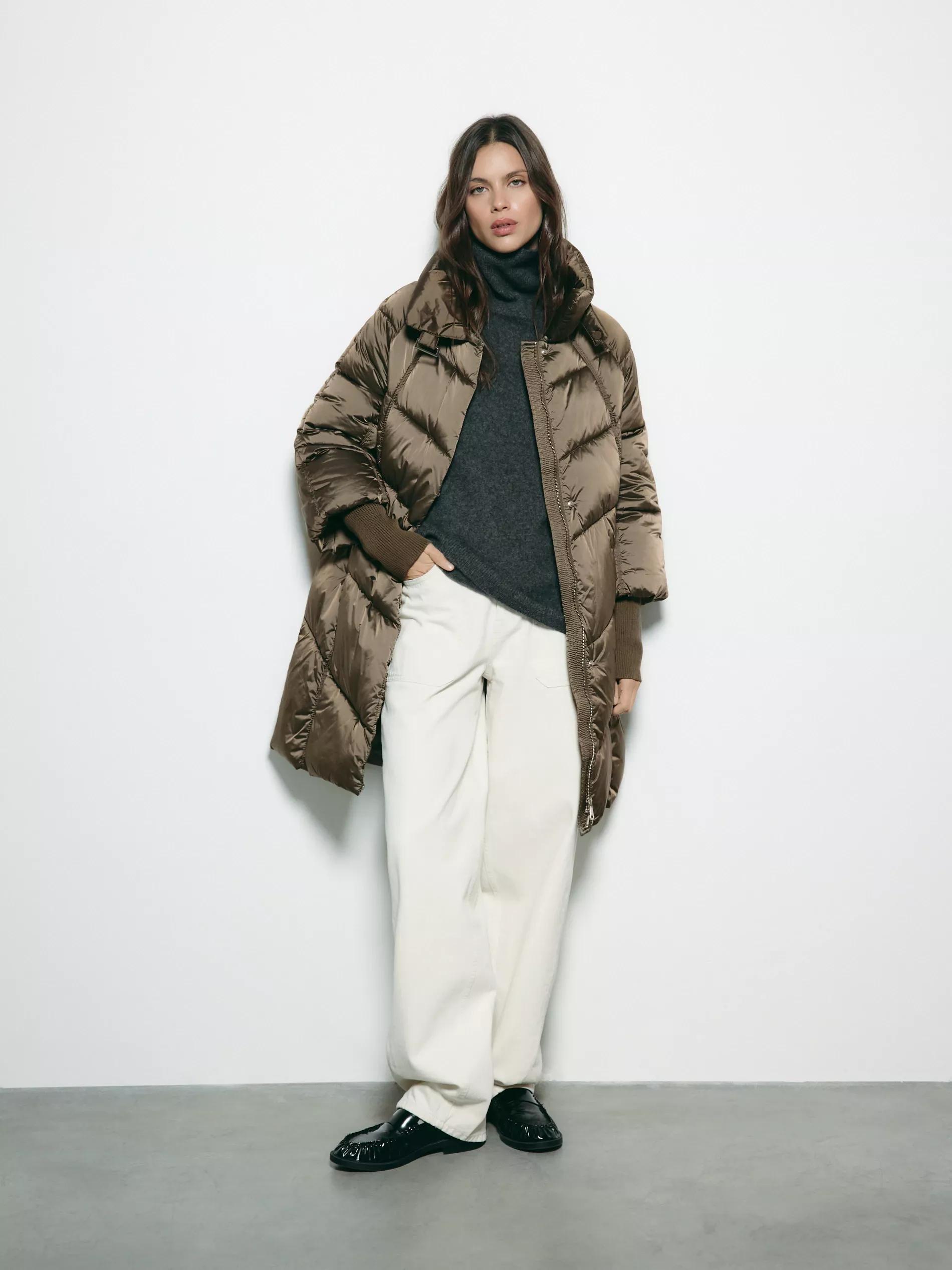 Green Long Quilted Jacket, Khaki, large image number 0