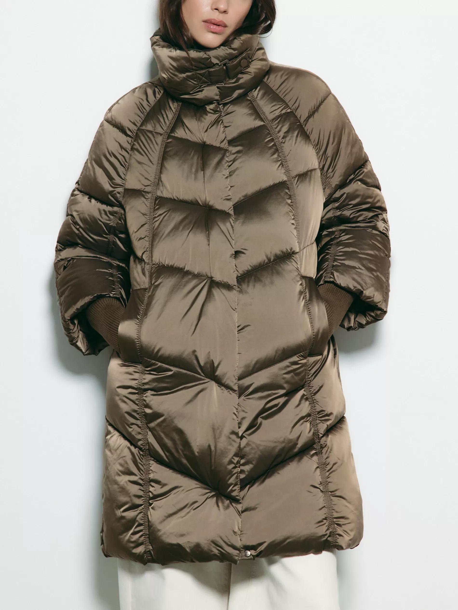 Green Long Quilted Jacket, Khaki, medium