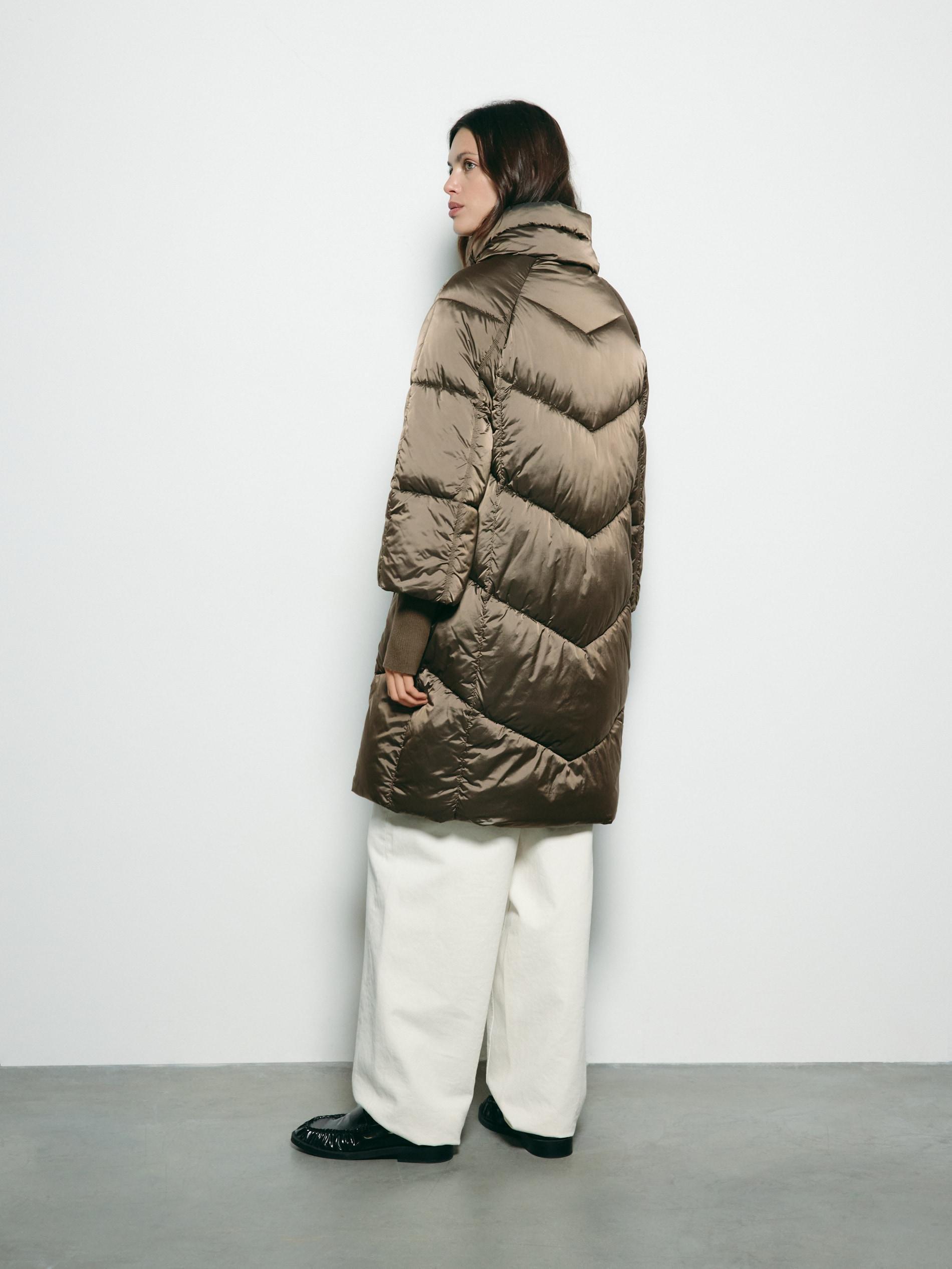 Green Long Quilted Jacket, Khaki, large image number 3