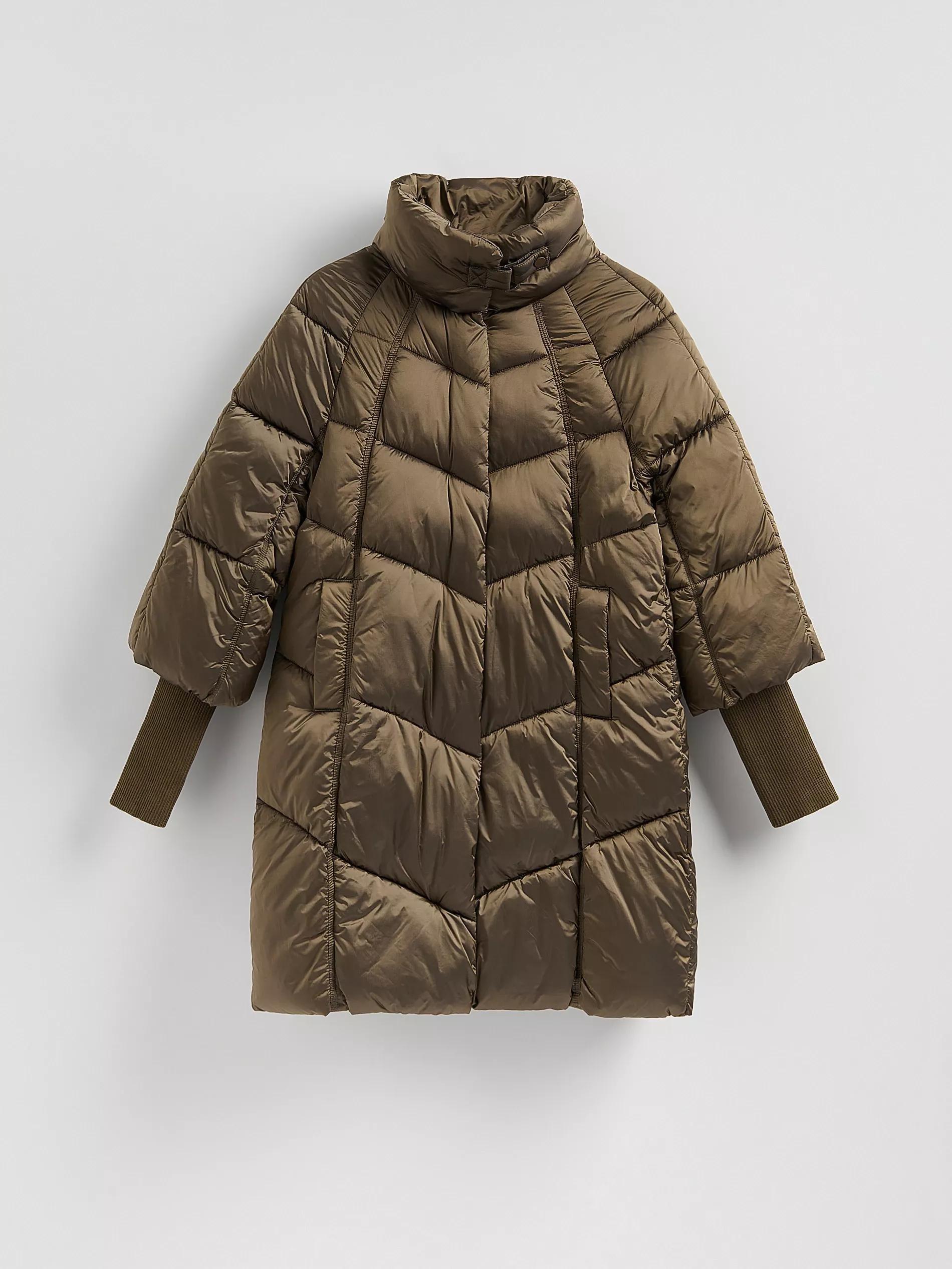 Green Long Quilted Jacket, Khaki, large image number 4