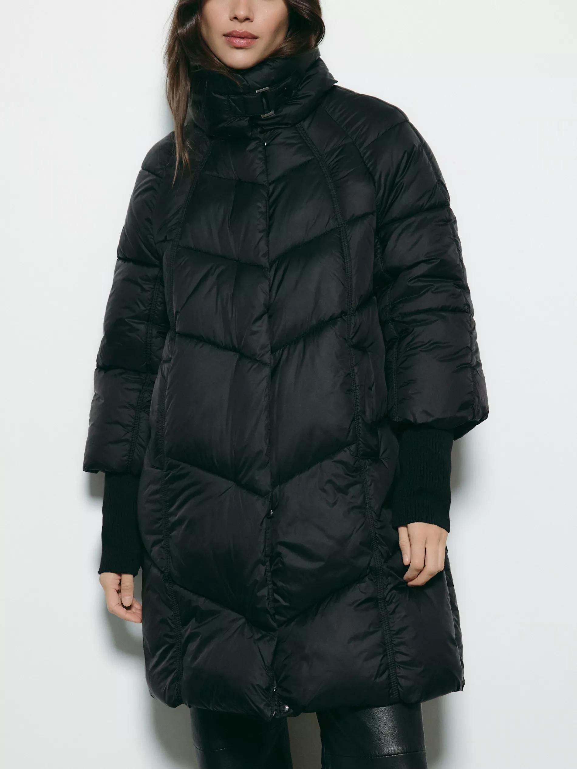 Black Long Quilted Jacket, Black, large image number 0