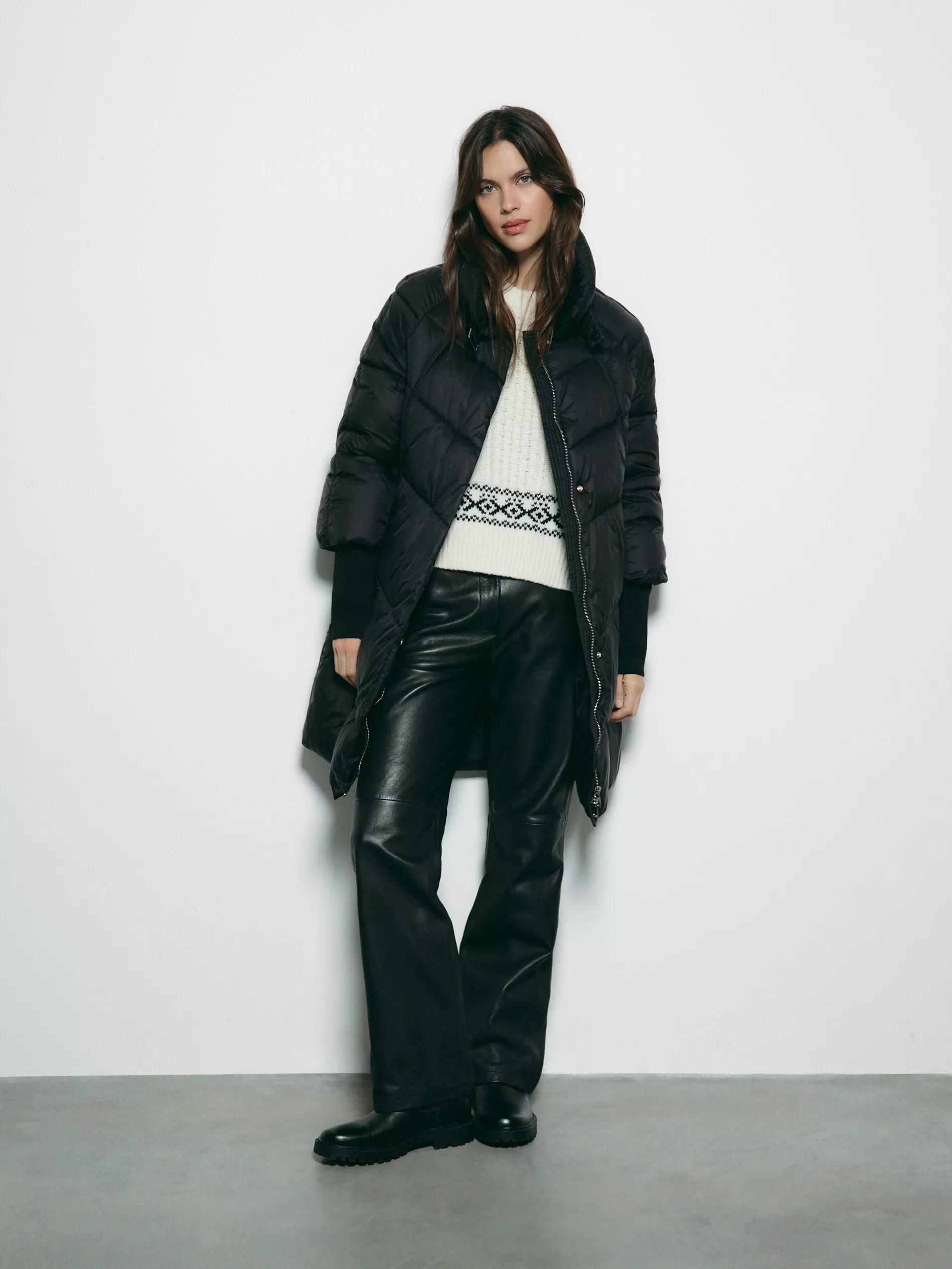 Black Long Quilted Jacket, Black, large image number 1