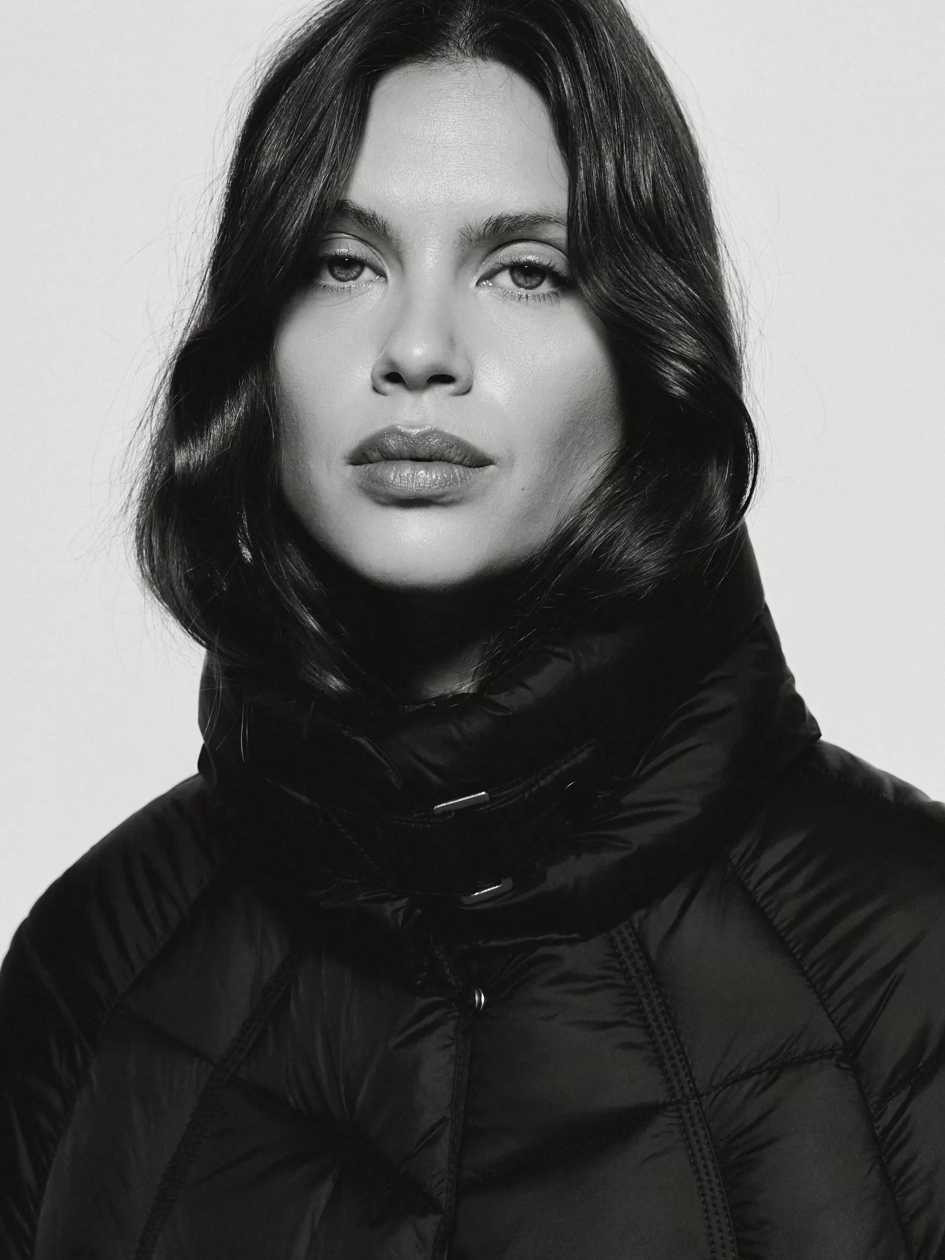 Black Long Quilted Jacket, Black, medium