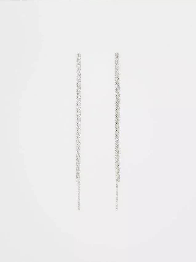 Silver Long Drop Earrings, Silver, large image number 0