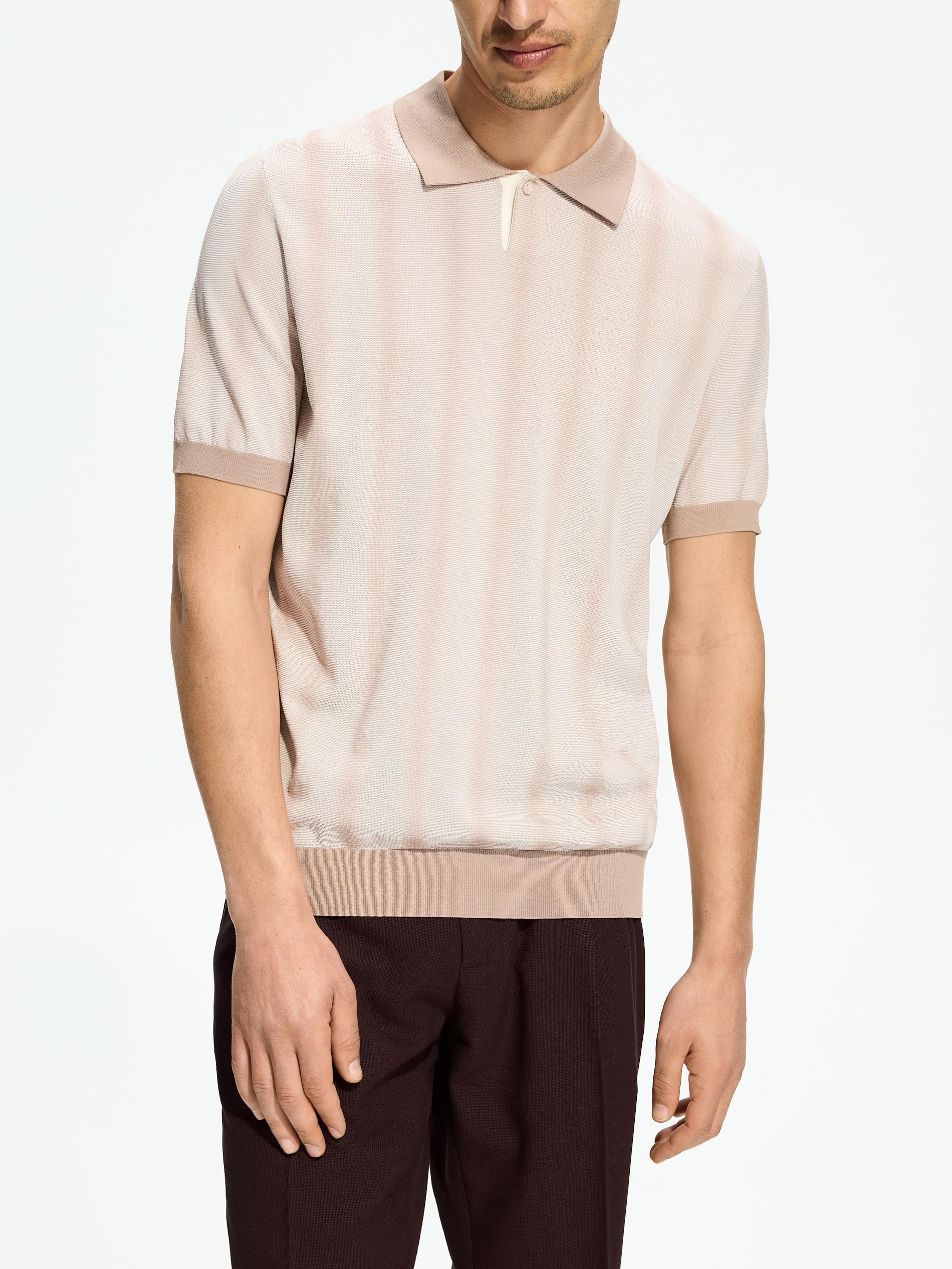 Beige Viscose Rich Polo Jumper, Beige, medium