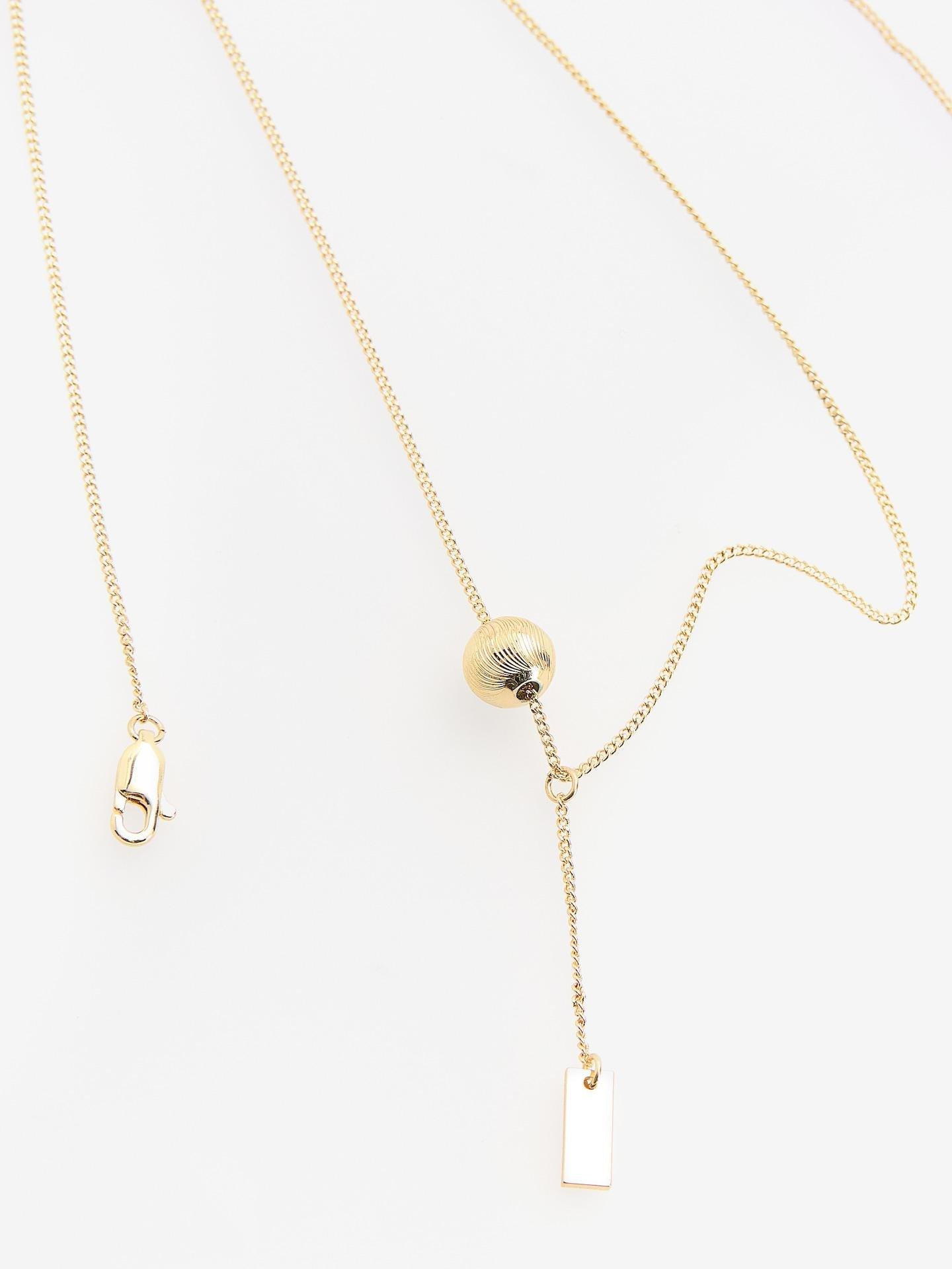 Gold Beaded Necklace, Golden, medium