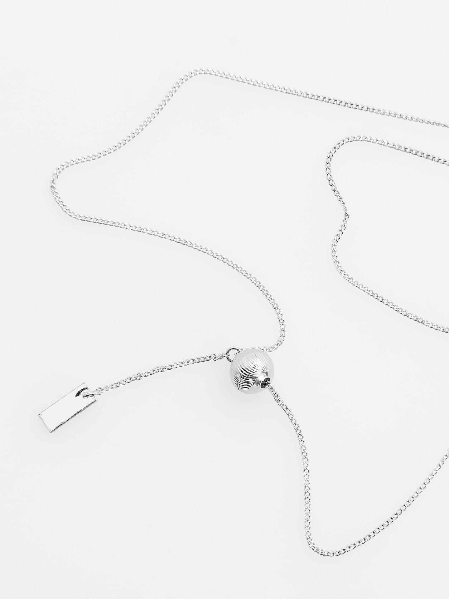 Silver Beaded Necklace, Silver, medium