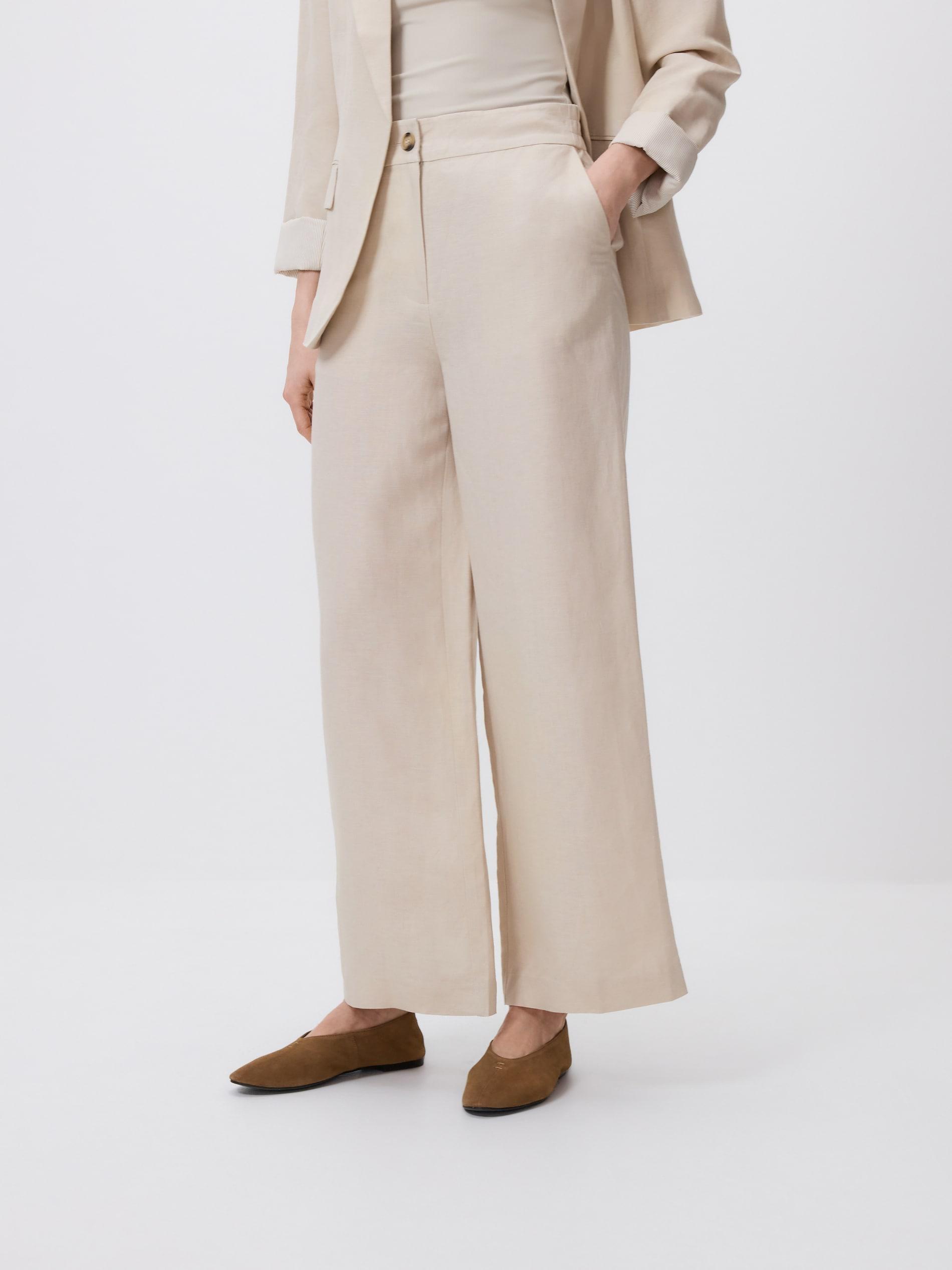 Beige Linen Rich Trousers, Beige, large image number 0