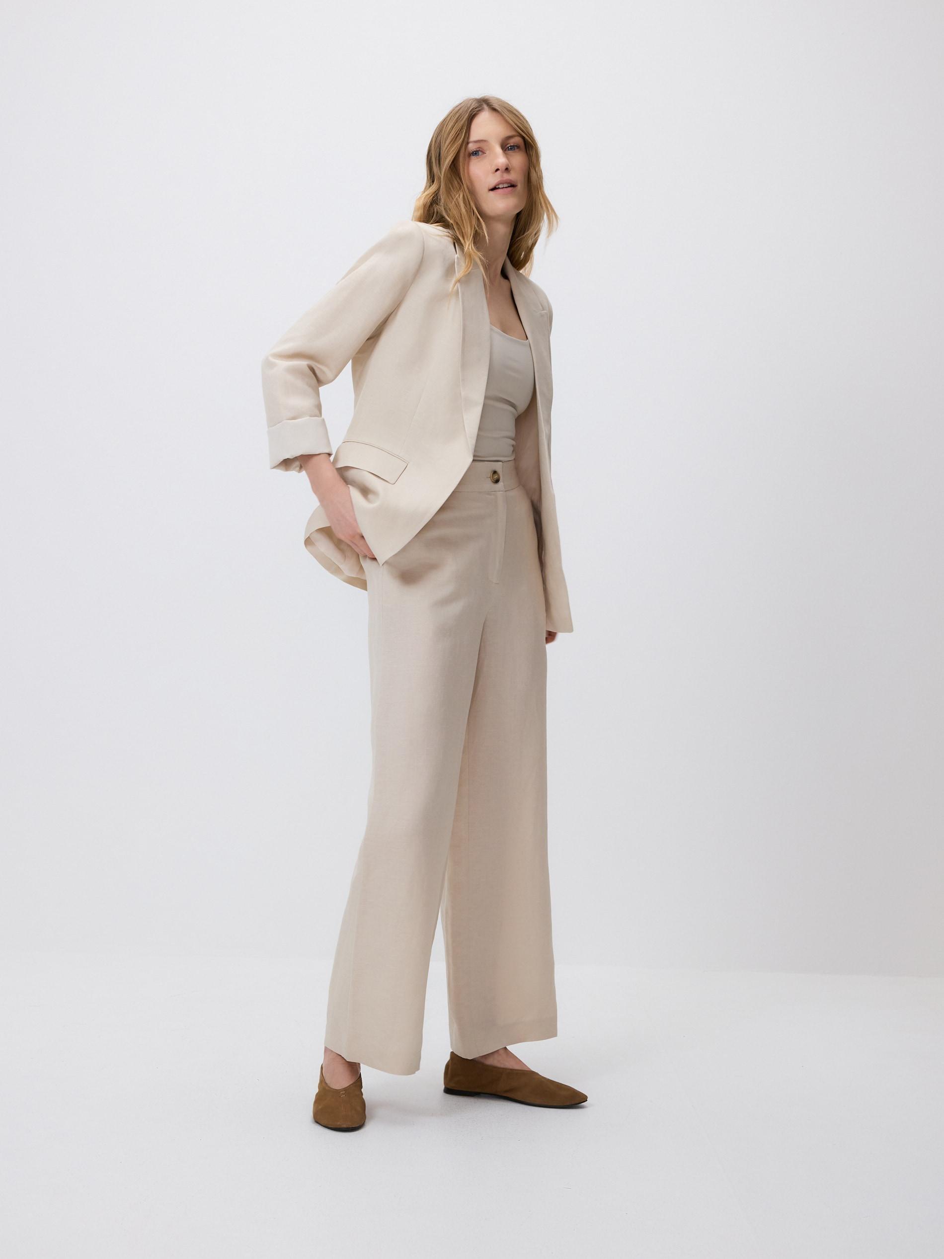 Beige Linen Rich Trousers, Beige, large image number 1