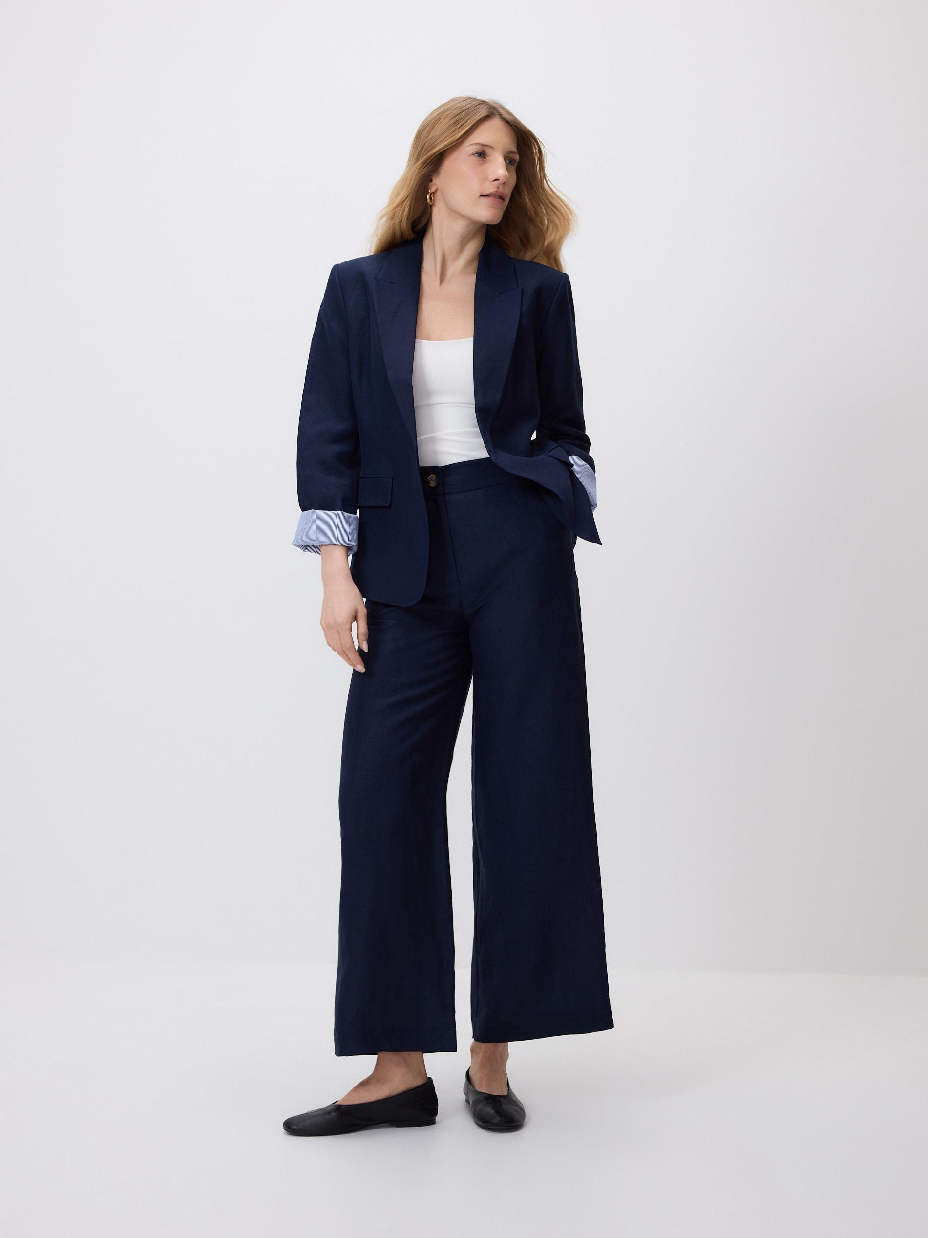 Navy Linen Rich Trousers, Navy, large image number 0