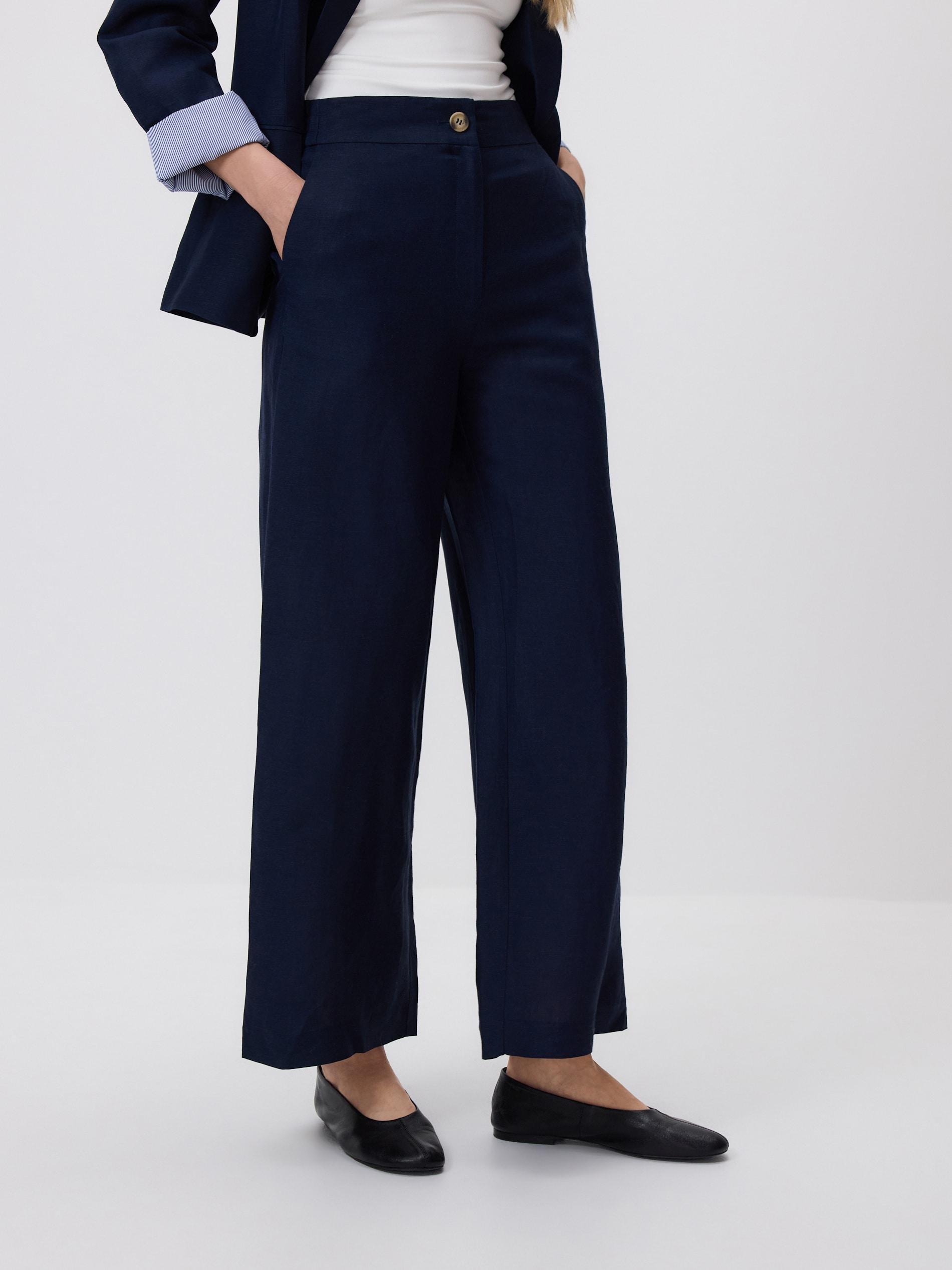 Navy Linen Rich Trousers, Navy, large image number 1