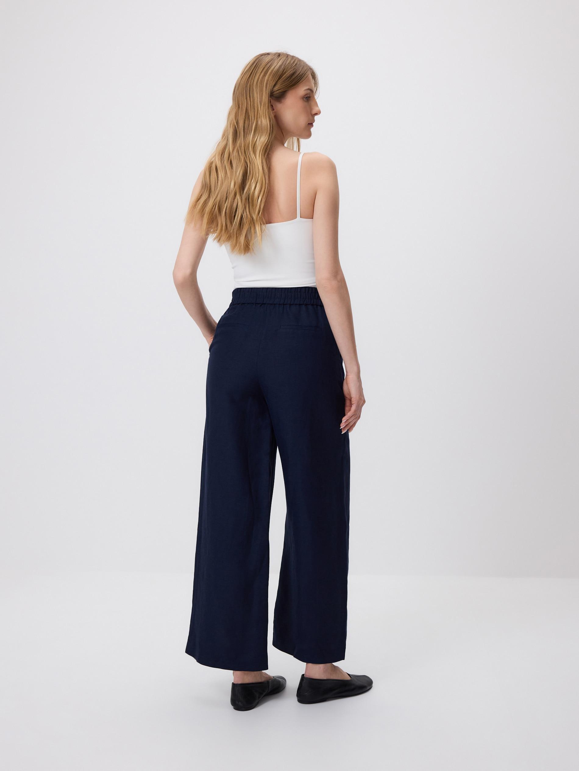 Navy Linen Rich Trousers, Navy, large image number 2