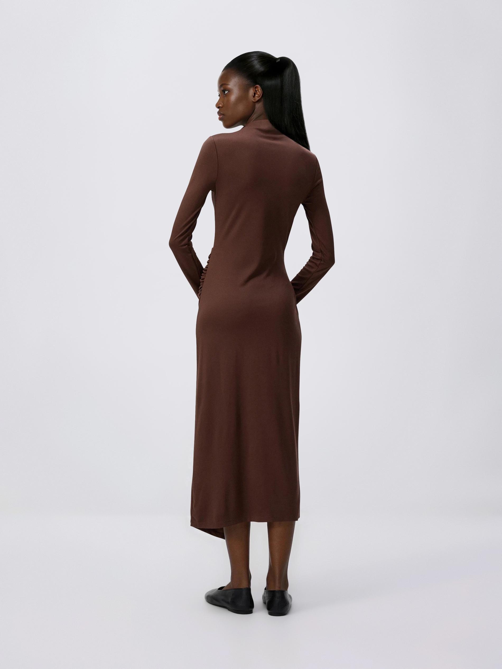 Brown Midi Dress With Draping, Brown, medium