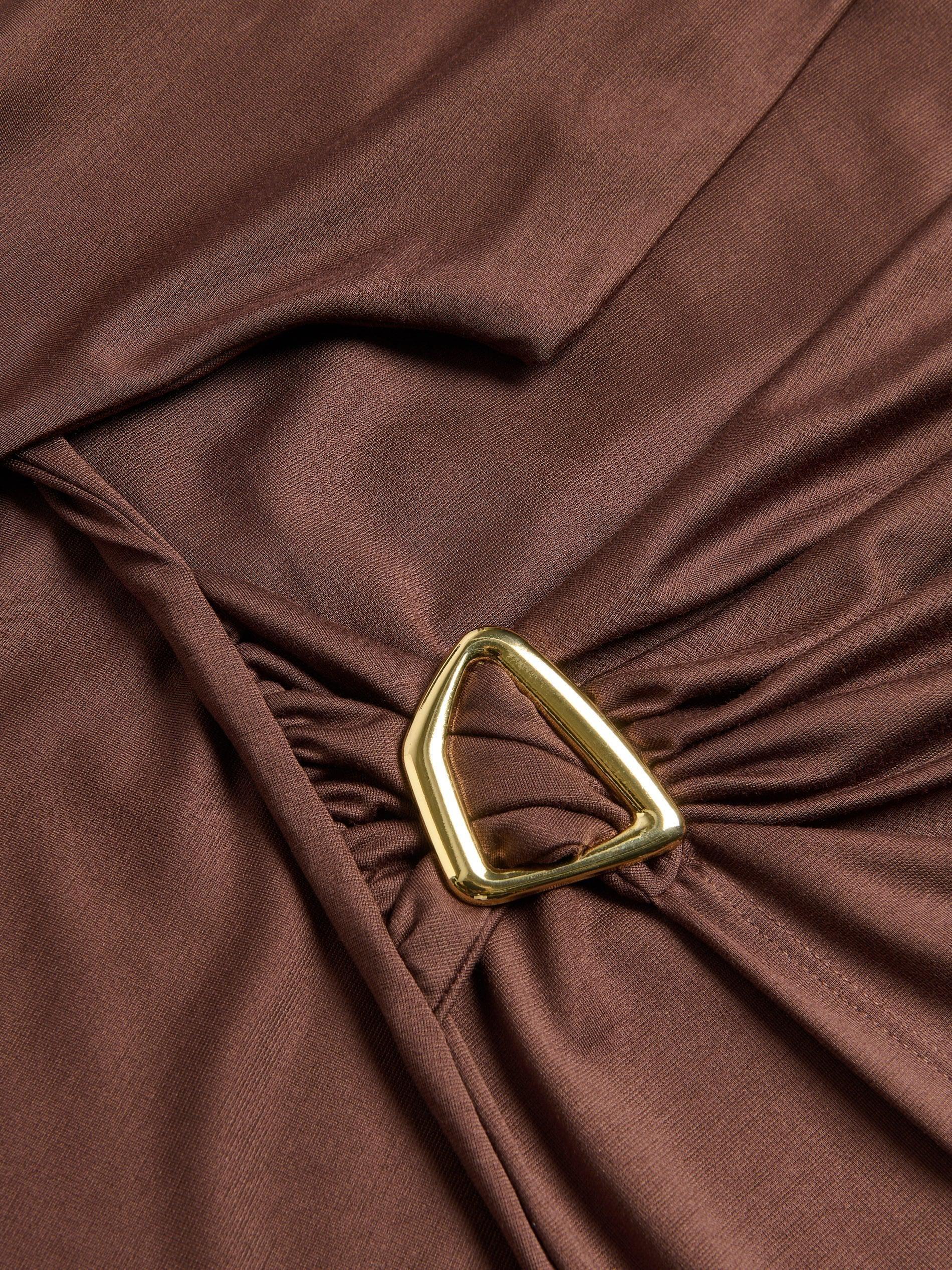 Brown Midi Dress With Draping, Brown, large image number 5