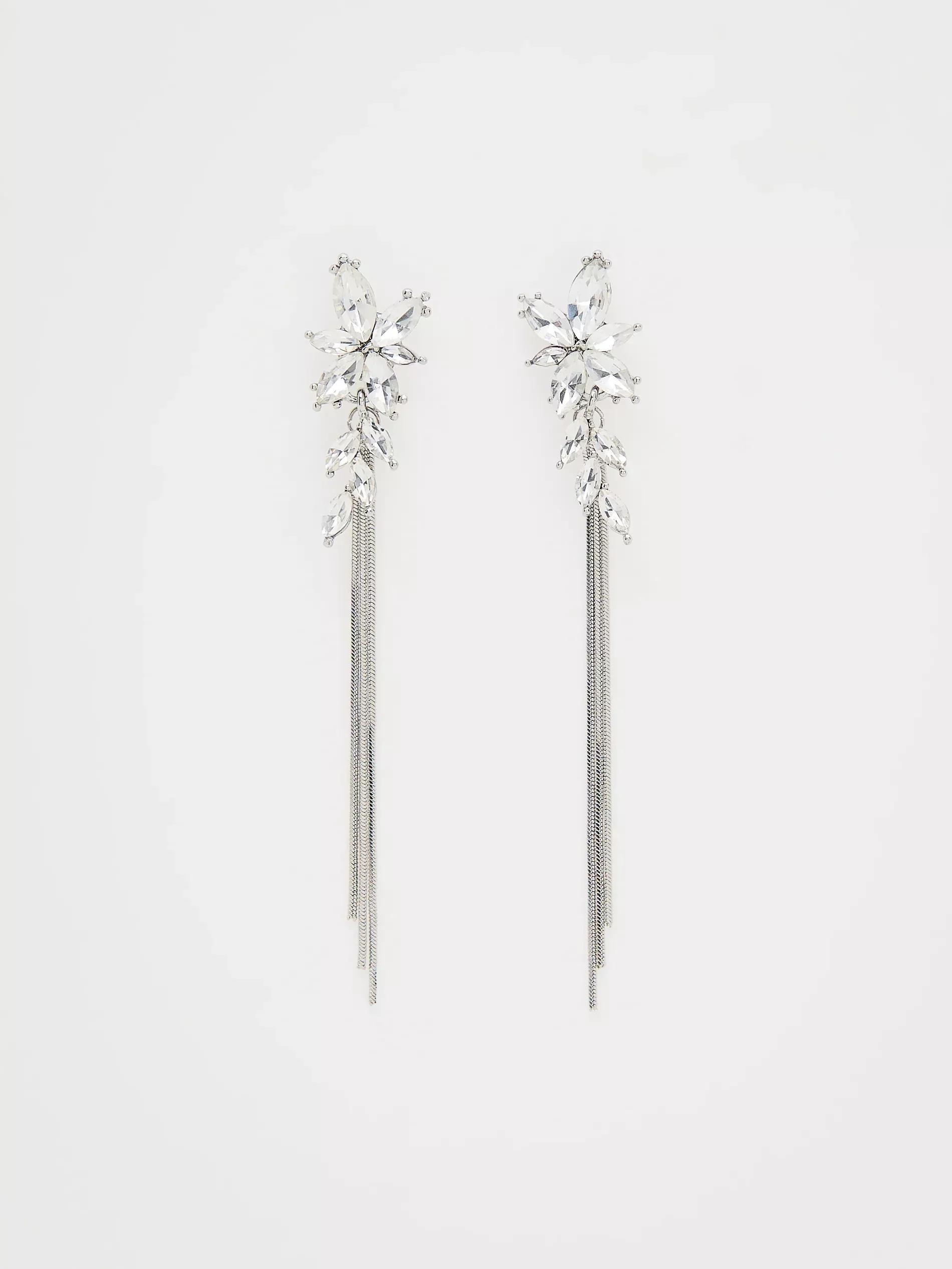Silver Long Thin Chain Earrings, Silver, large image number 0