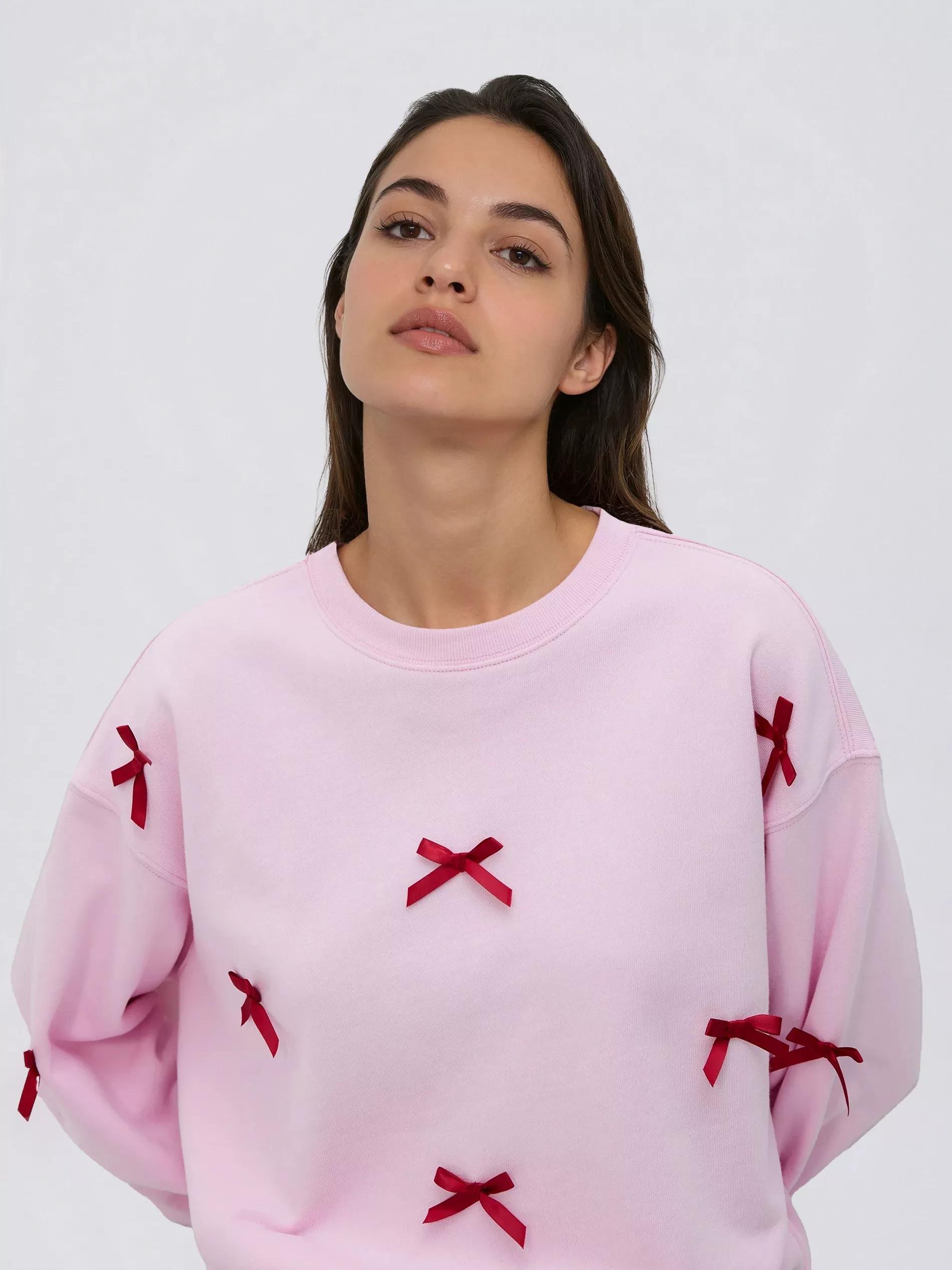 Pink Sweatshirt With Bows, Pink, large image number 0