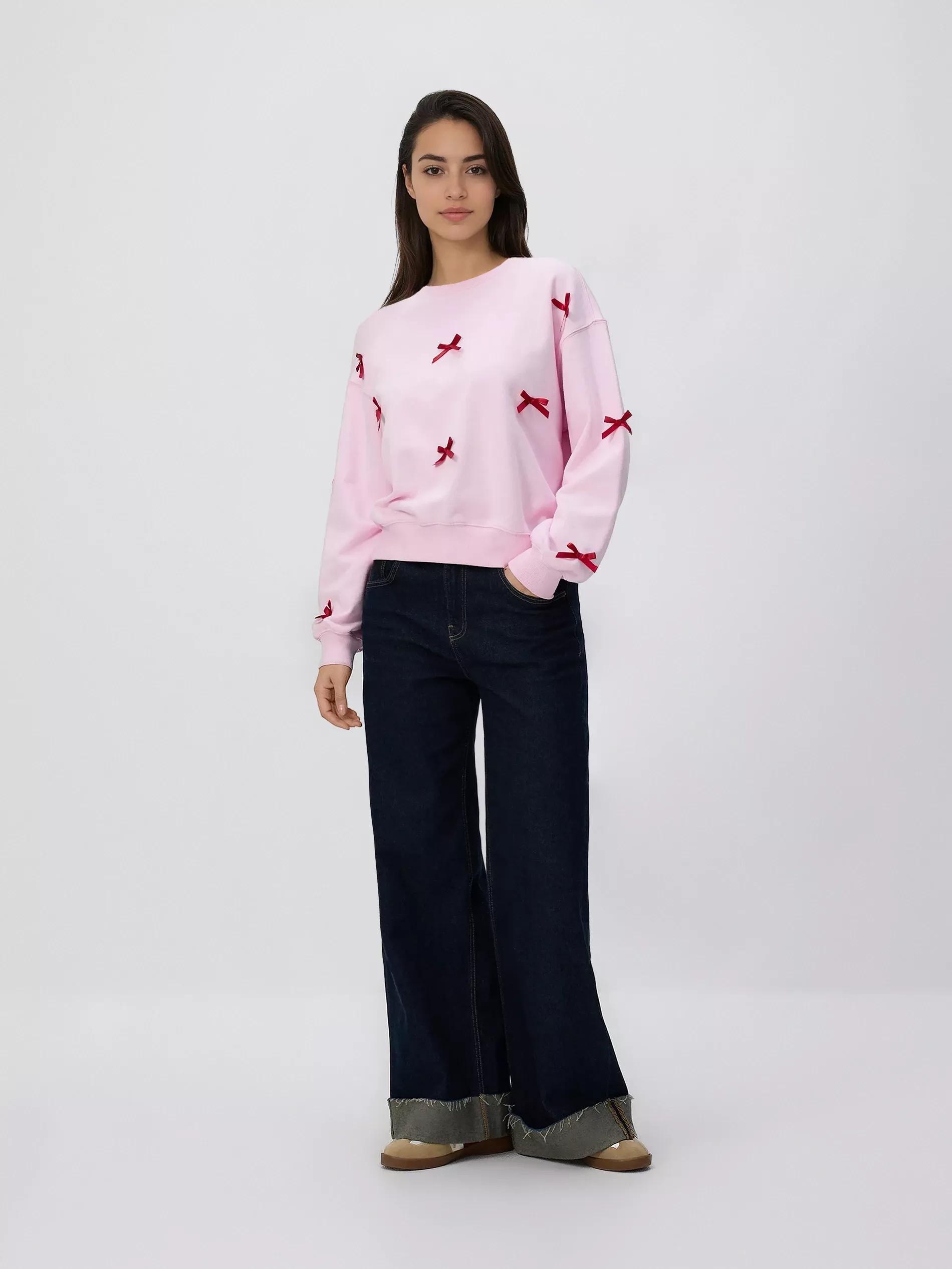 Pink Sweatshirt With Bows, Pink, large image number 1